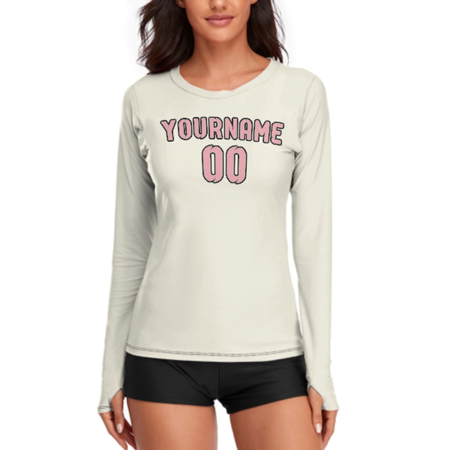 Maßgeschneidertes Beige Rosa Damen Langarmshirt
