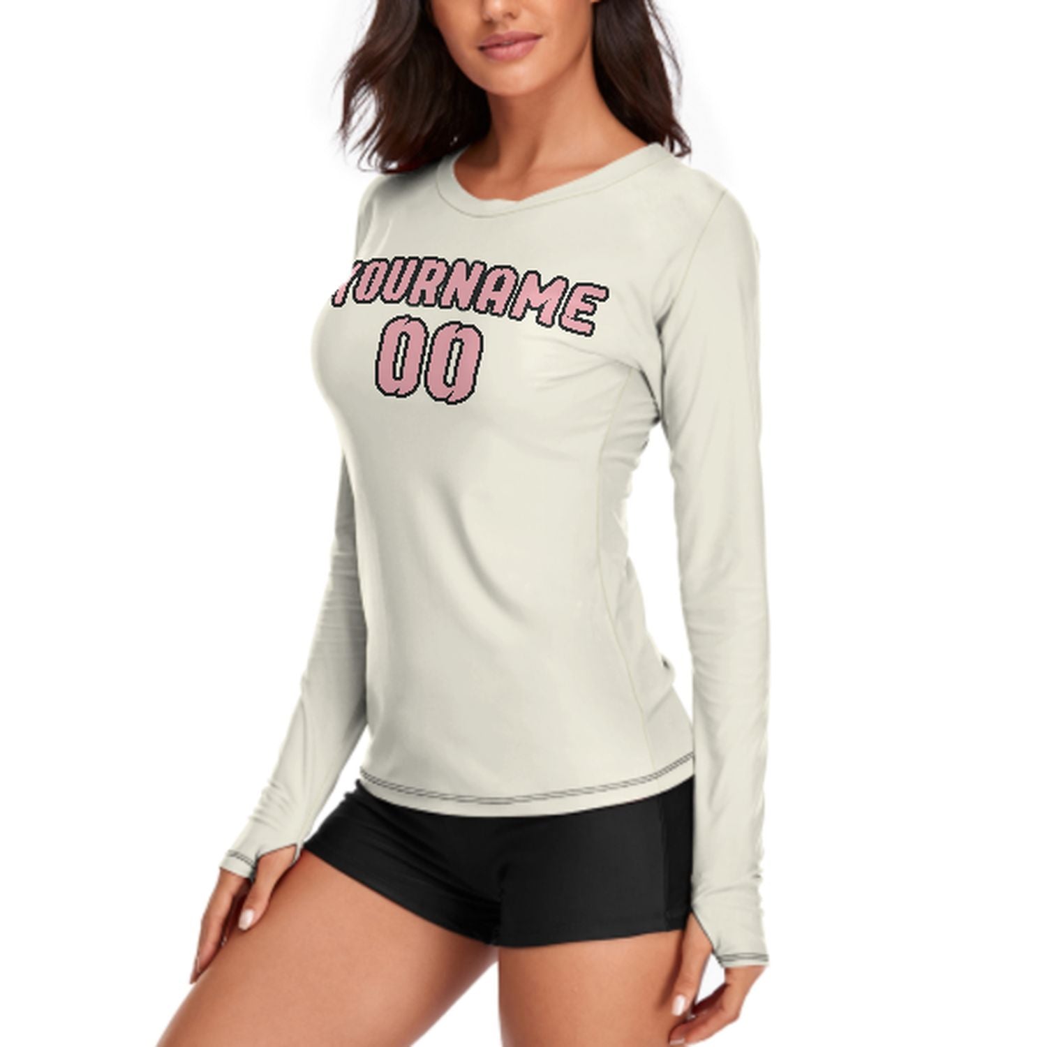 Maßgeschneidertes Beige Rosa Damen Langarmshirt