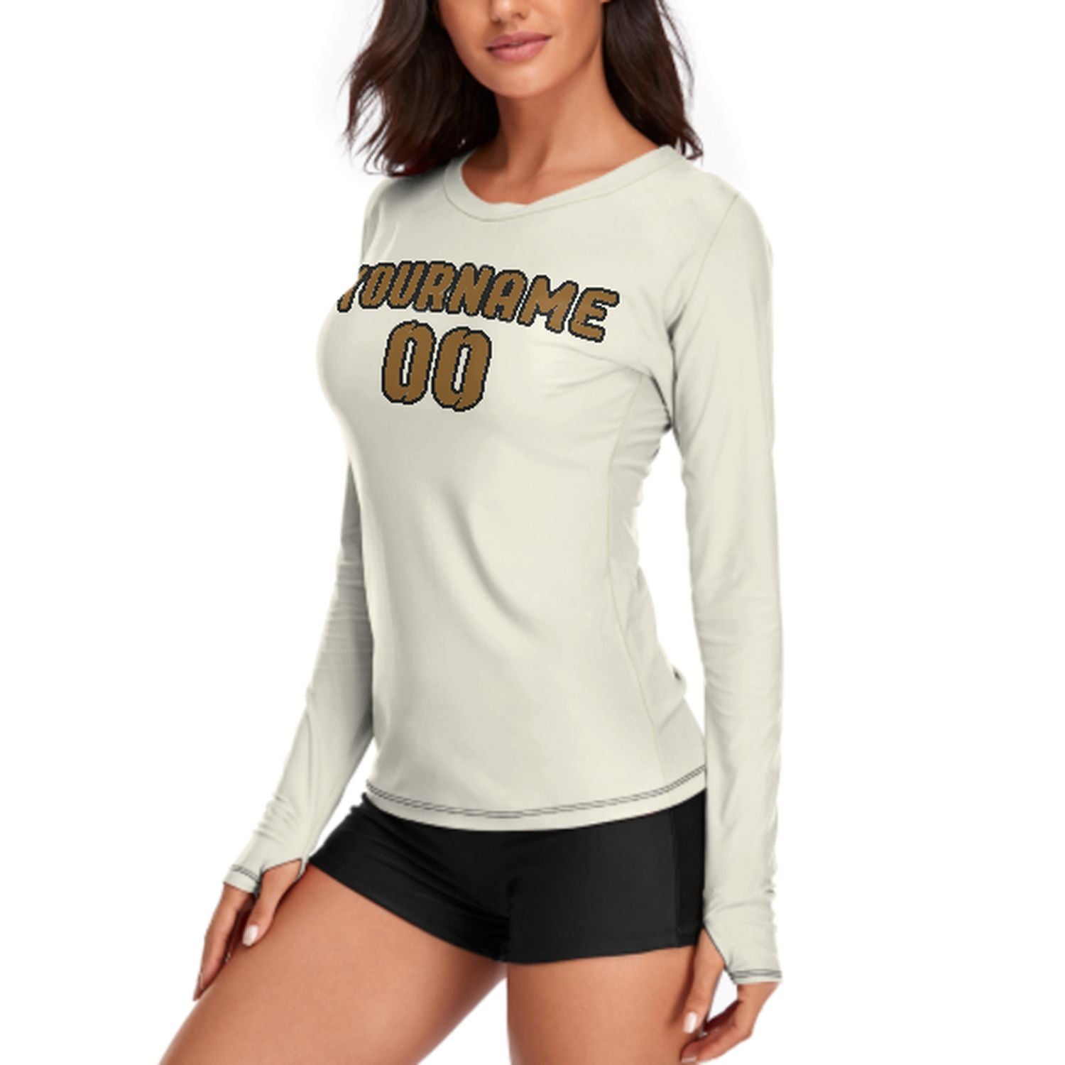 Maßgeschneidertes Beige Khaki Damen Langarmshirt