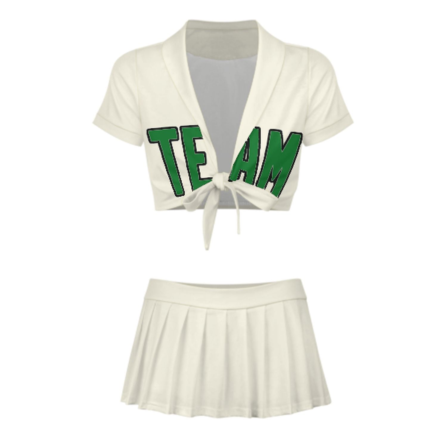Maßgeschneidertes Beige Smaragdgrün Cheerleader Outfit Set