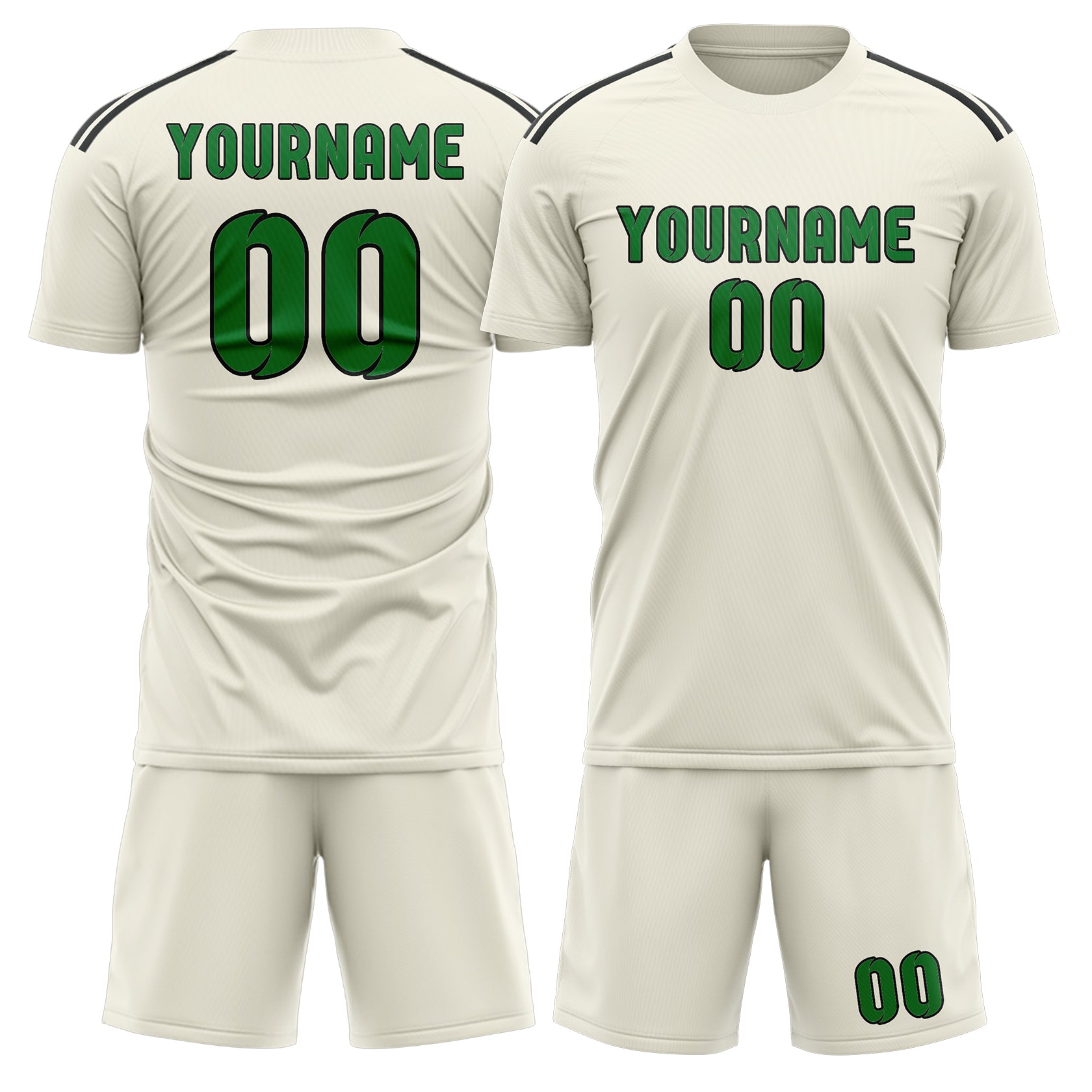 Maßgeschneidertes Professionelles Beige Smaragdgrün Fußballtrikot-Set