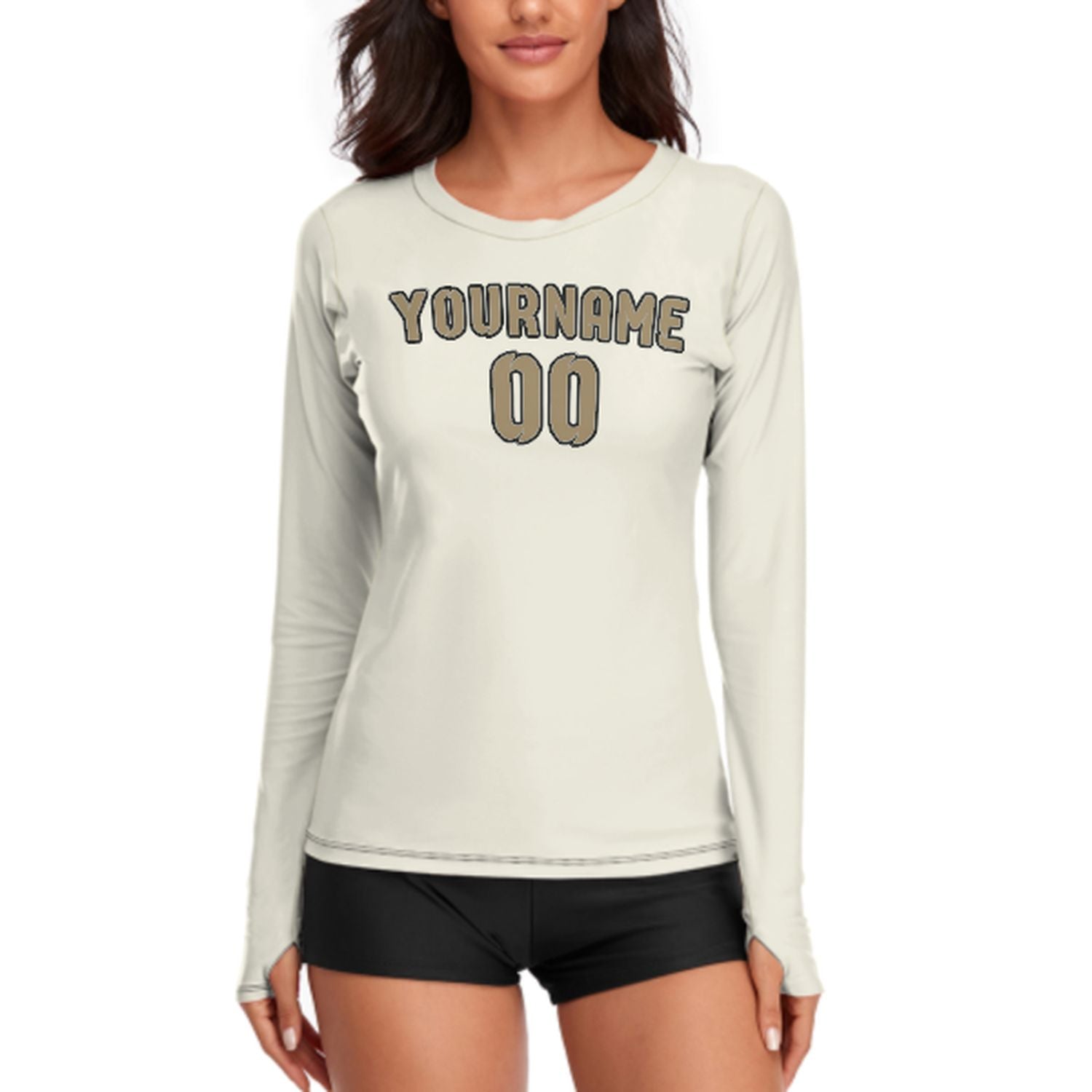 Maßgeschneidertes Beige Hellkhaki Damen Langarmshirt