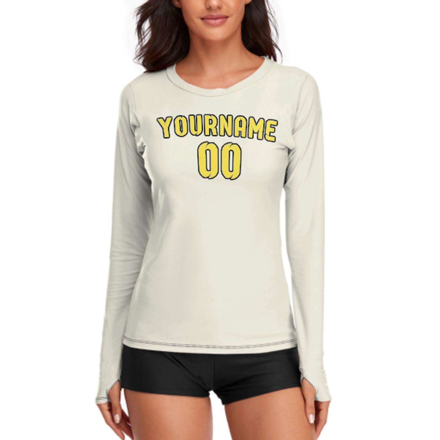 Maßgeschneidertes Beige Blassgelb Damen Langarmshirt