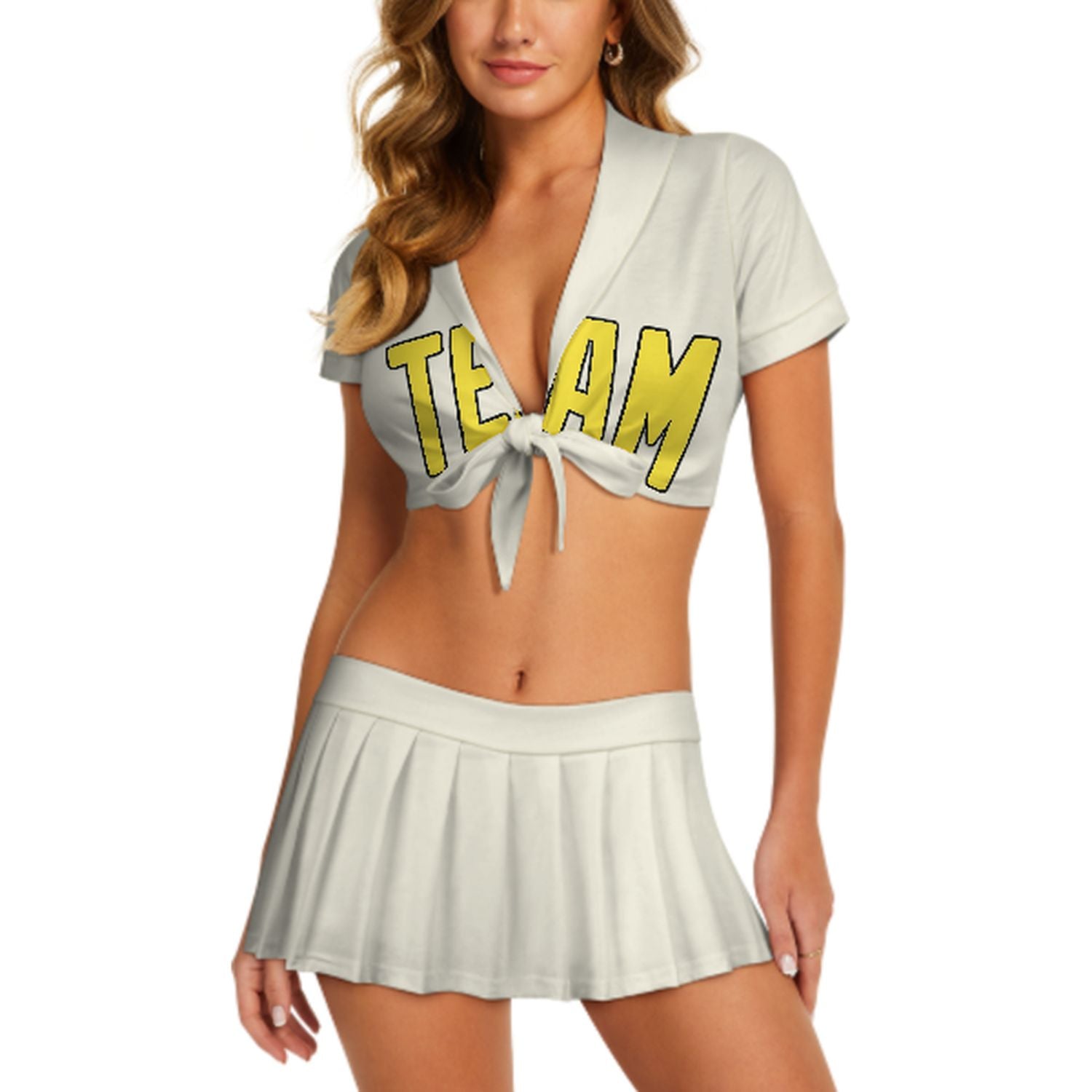 Maßgeschneidertes Beige Blassgelb Cheerleader Outfit Set