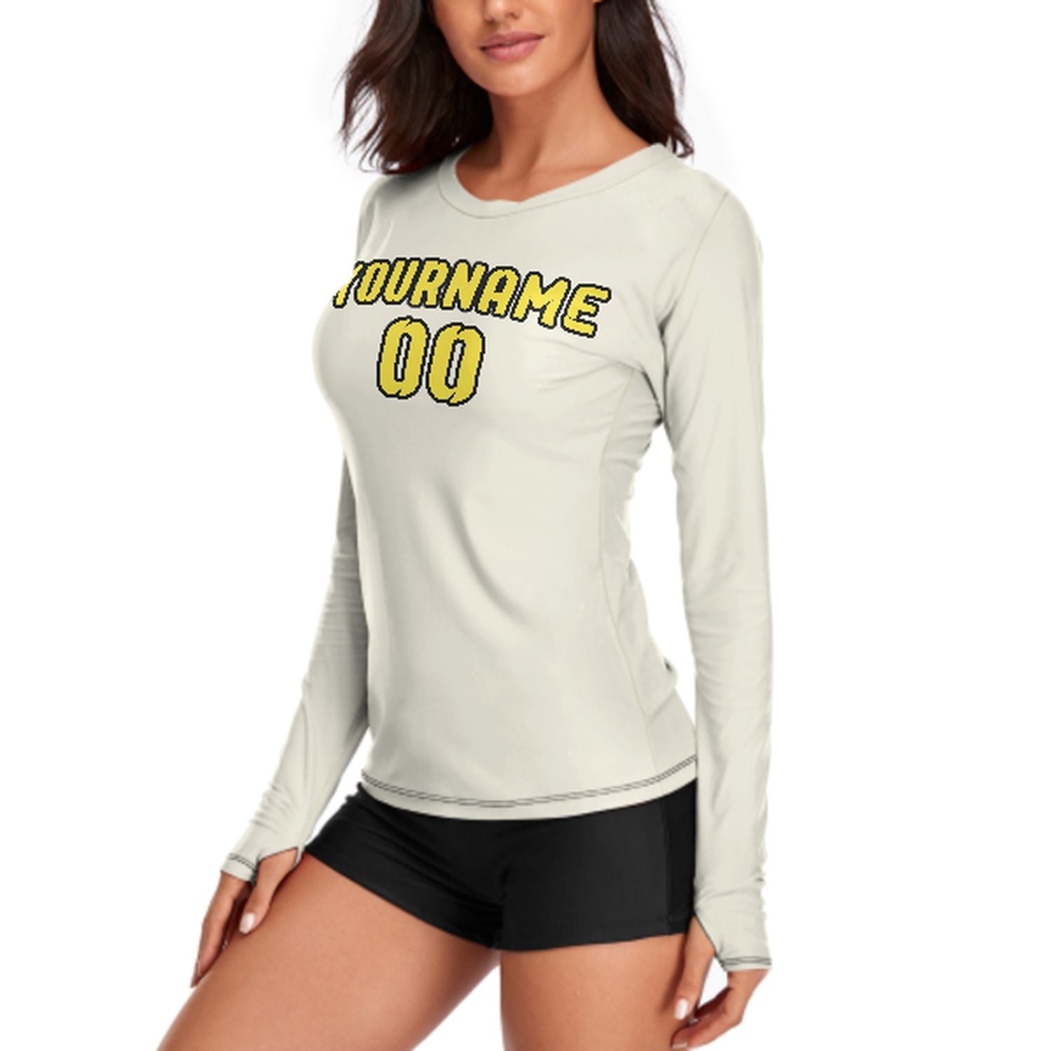 Maßgeschneidertes Beige Blassgelb Damen Langarmshirt
