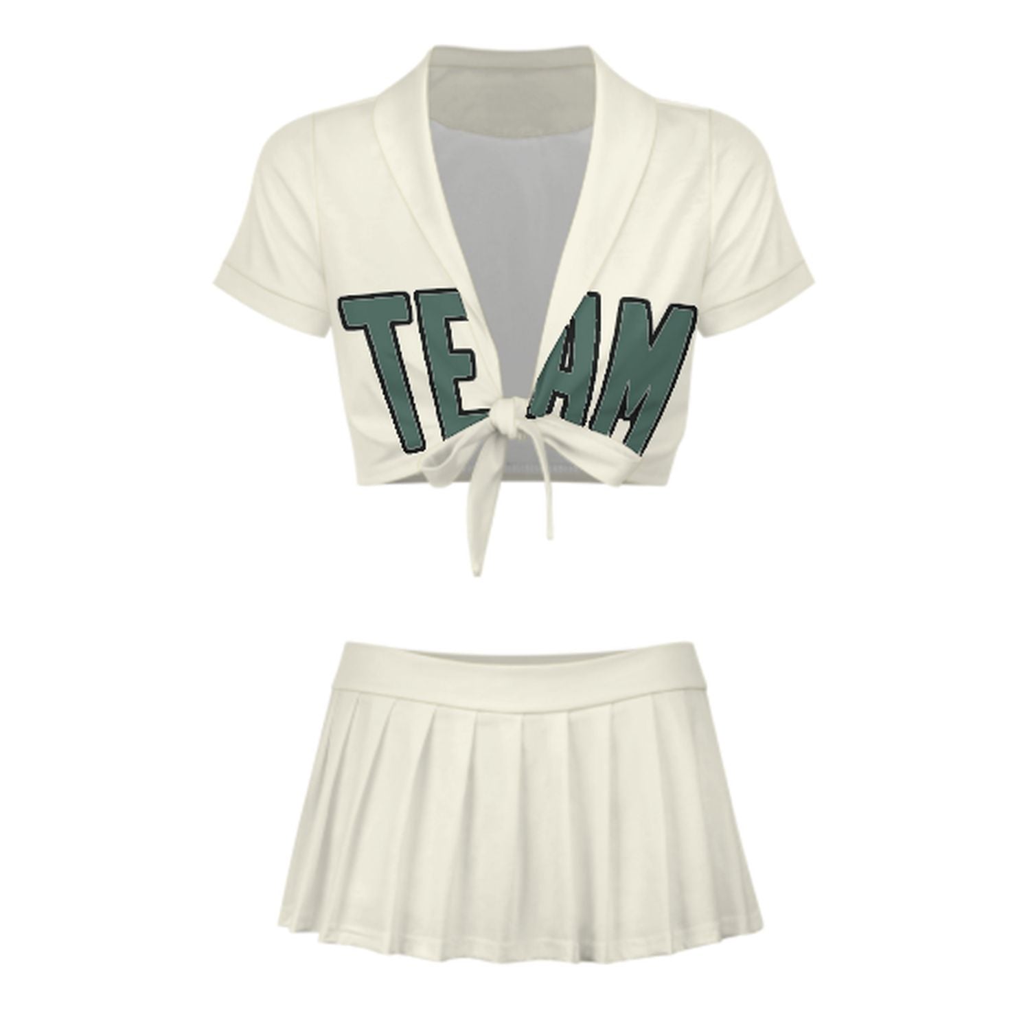 Maßgeschneidertes Beige Blaugrün Cheerleader Outfit Set