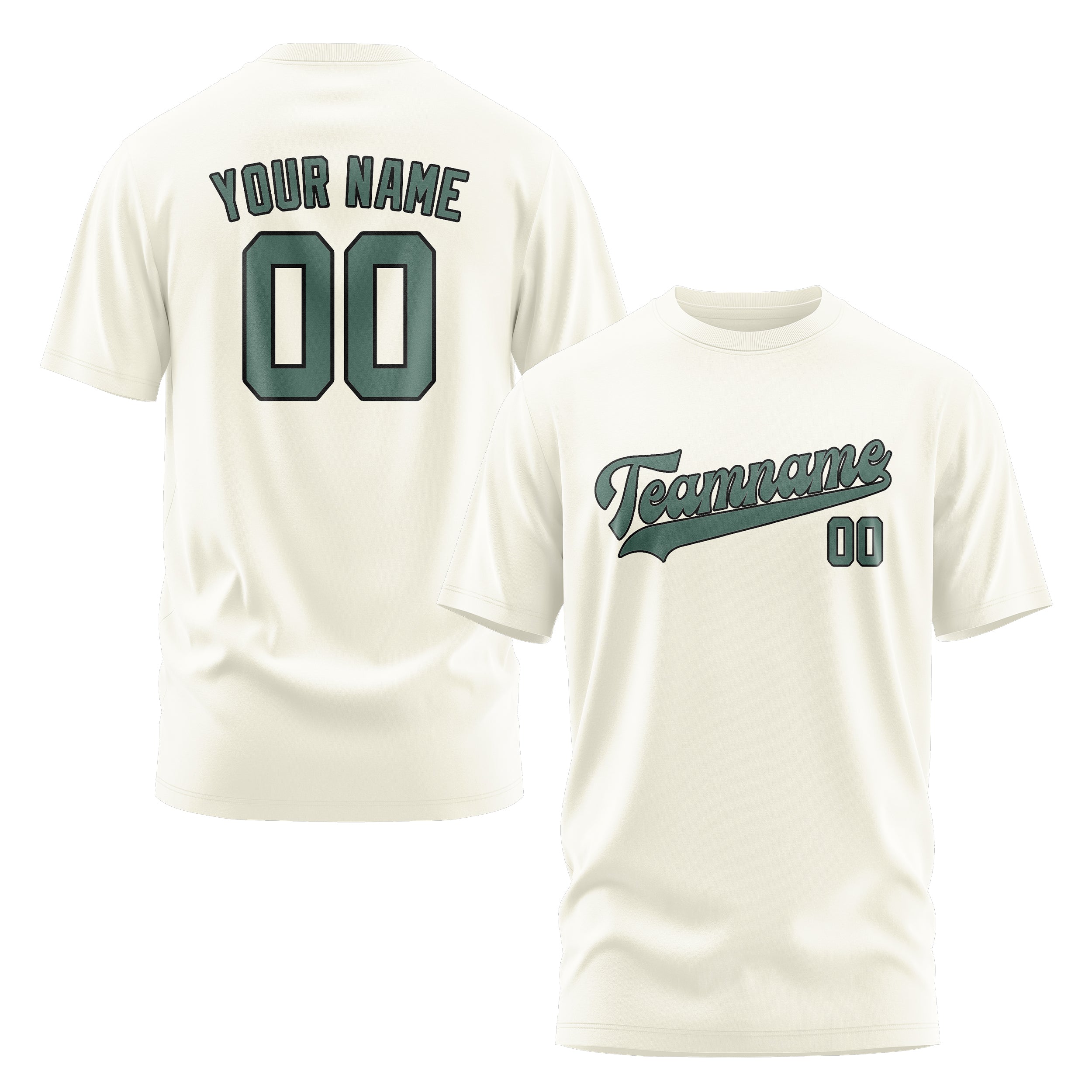 Maßgeschneidertes Beige Blaugrün T-Shirt