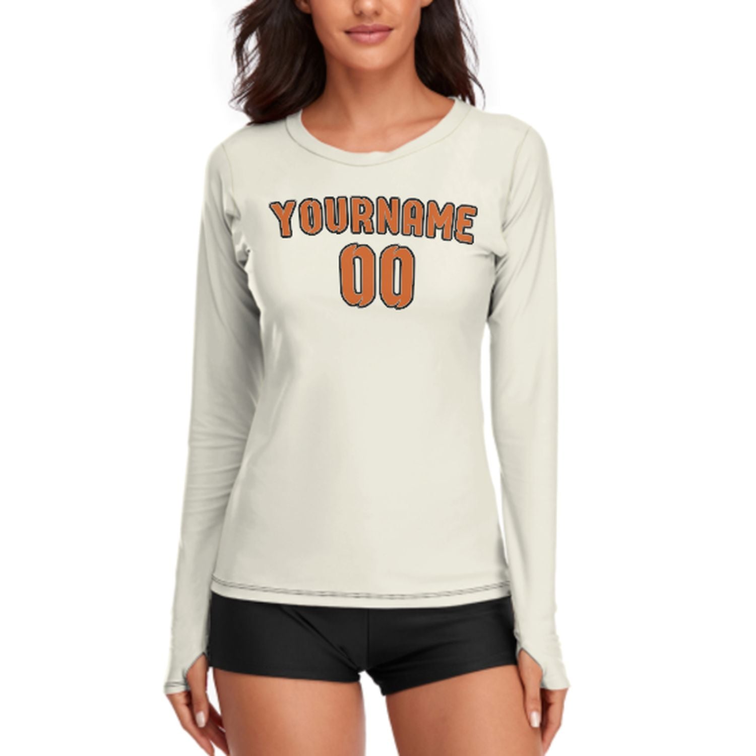 Maßgeschneidertes Beige Orange Damen Langarmshirt