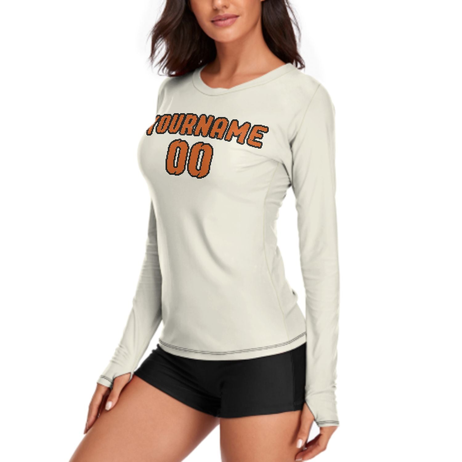 Maßgeschneidertes Beige Orange Damen Langarmshirt