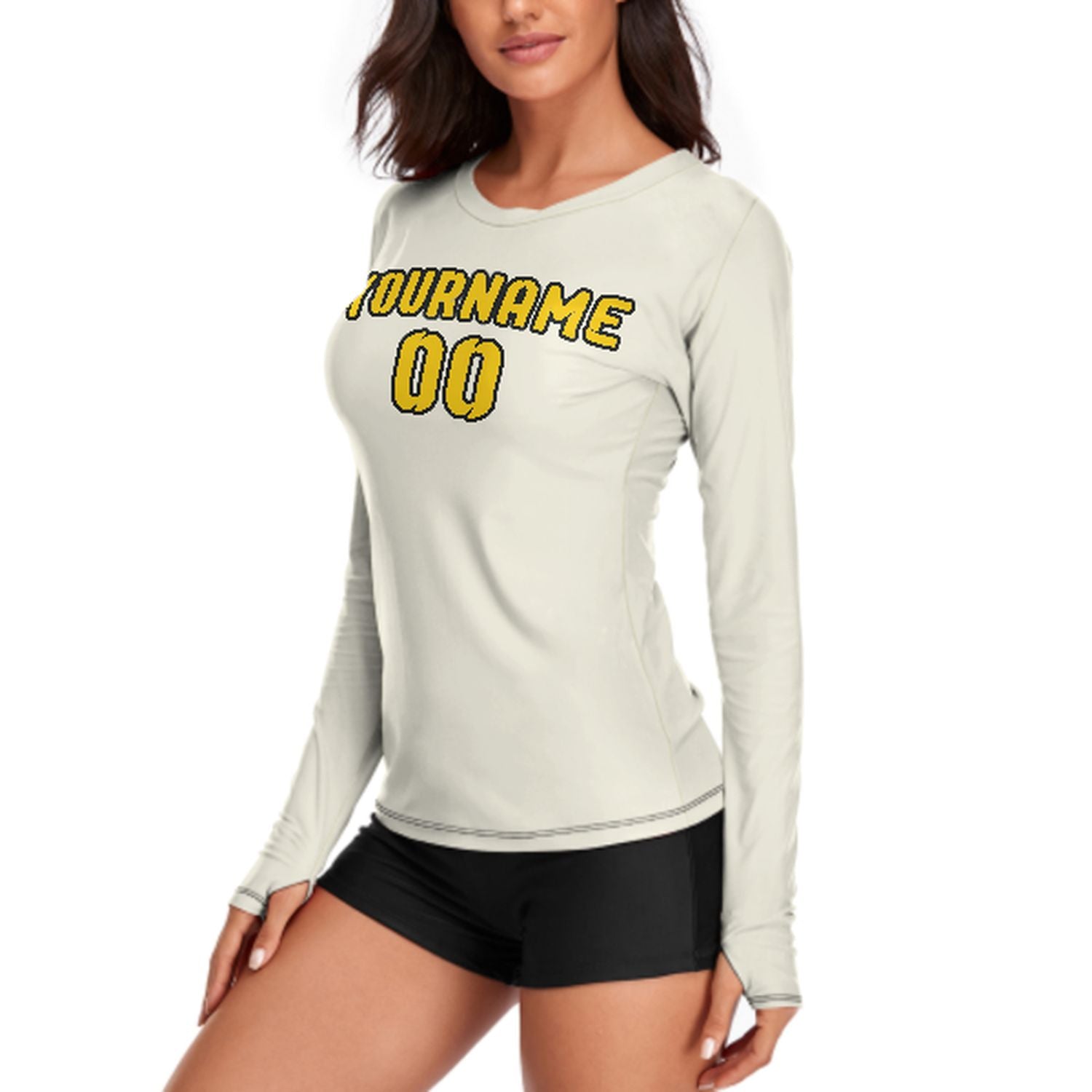 Maßgeschneidertes Beige Gold Damen Langarmshirt