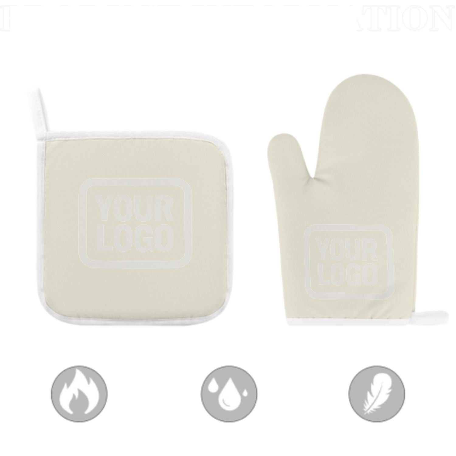 Maßgeschneidertes Beige  Weiß Topfhandschuh Set – 2-teilig
