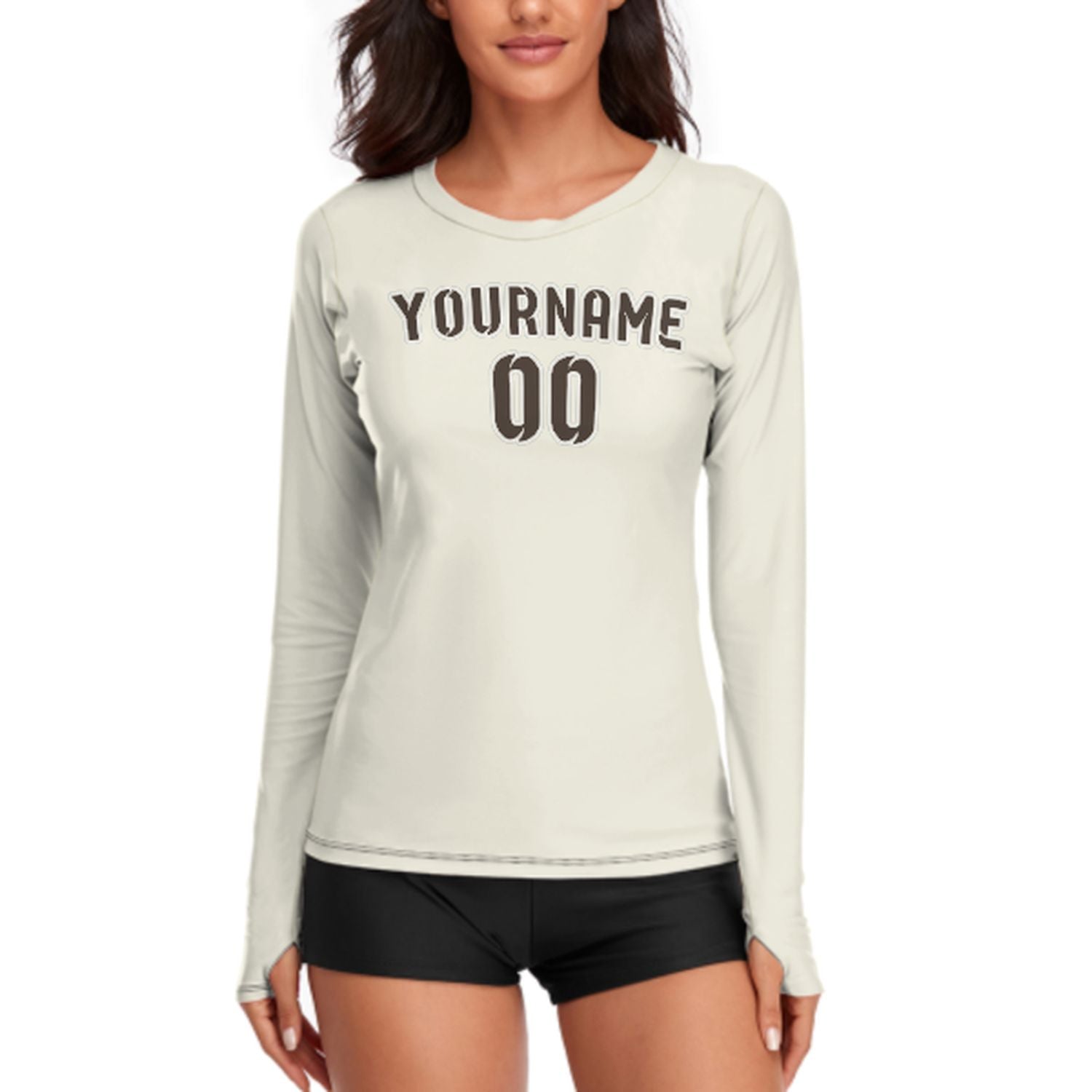 Maßgeschneidertes Beige Braun Damen Langarmshirt