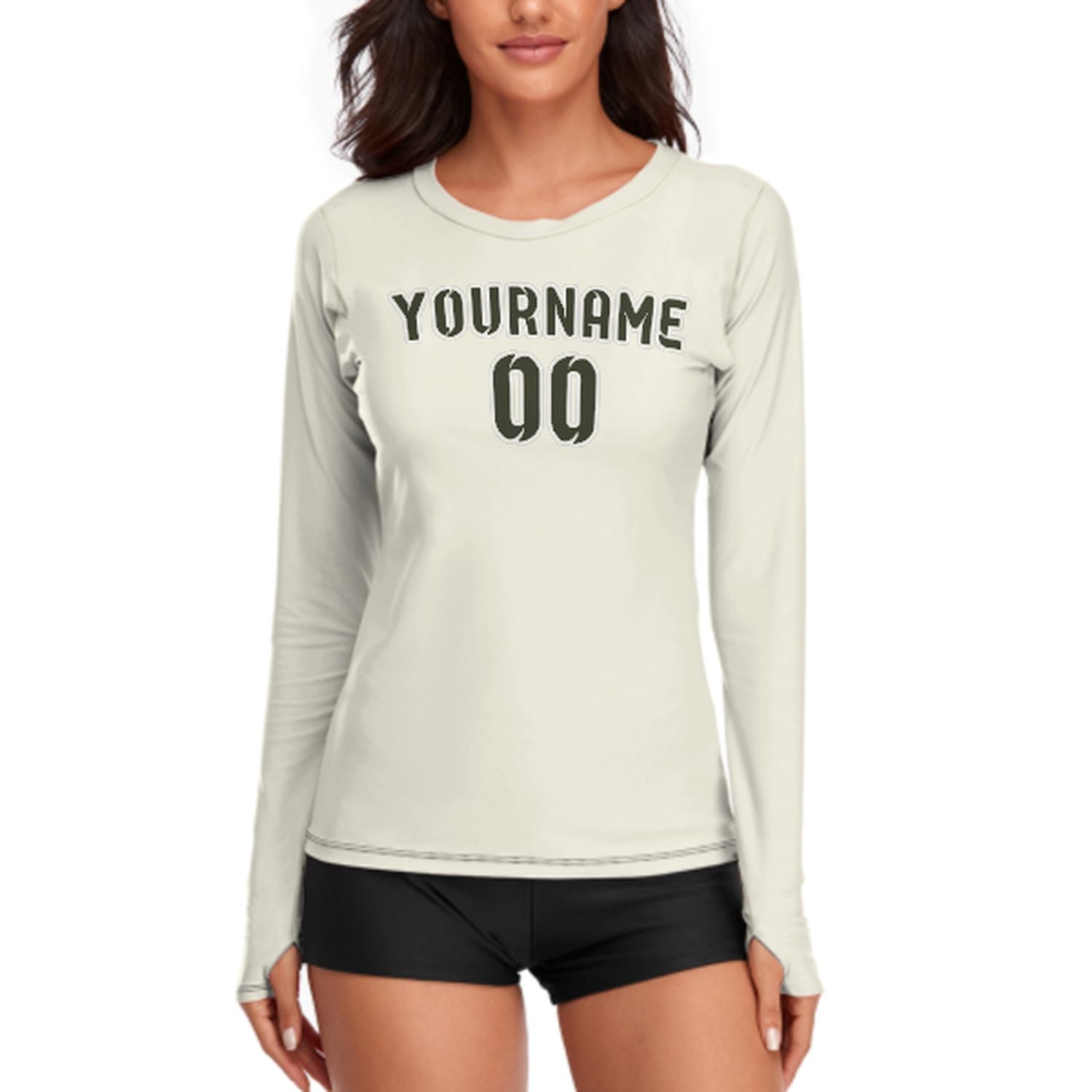 Maßgeschneidertes Beige Dunkles Oliv Damen Langarmshirt