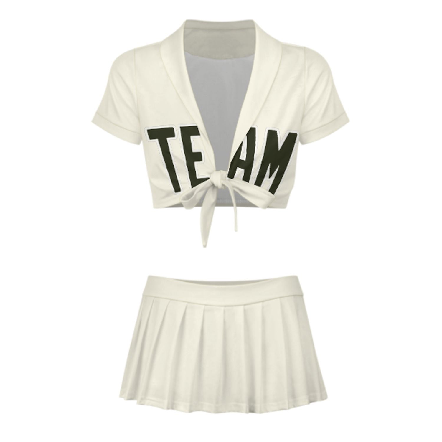 Maßgeschneidertes Beige Dunkles Oliv Cheerleader Outfit Set