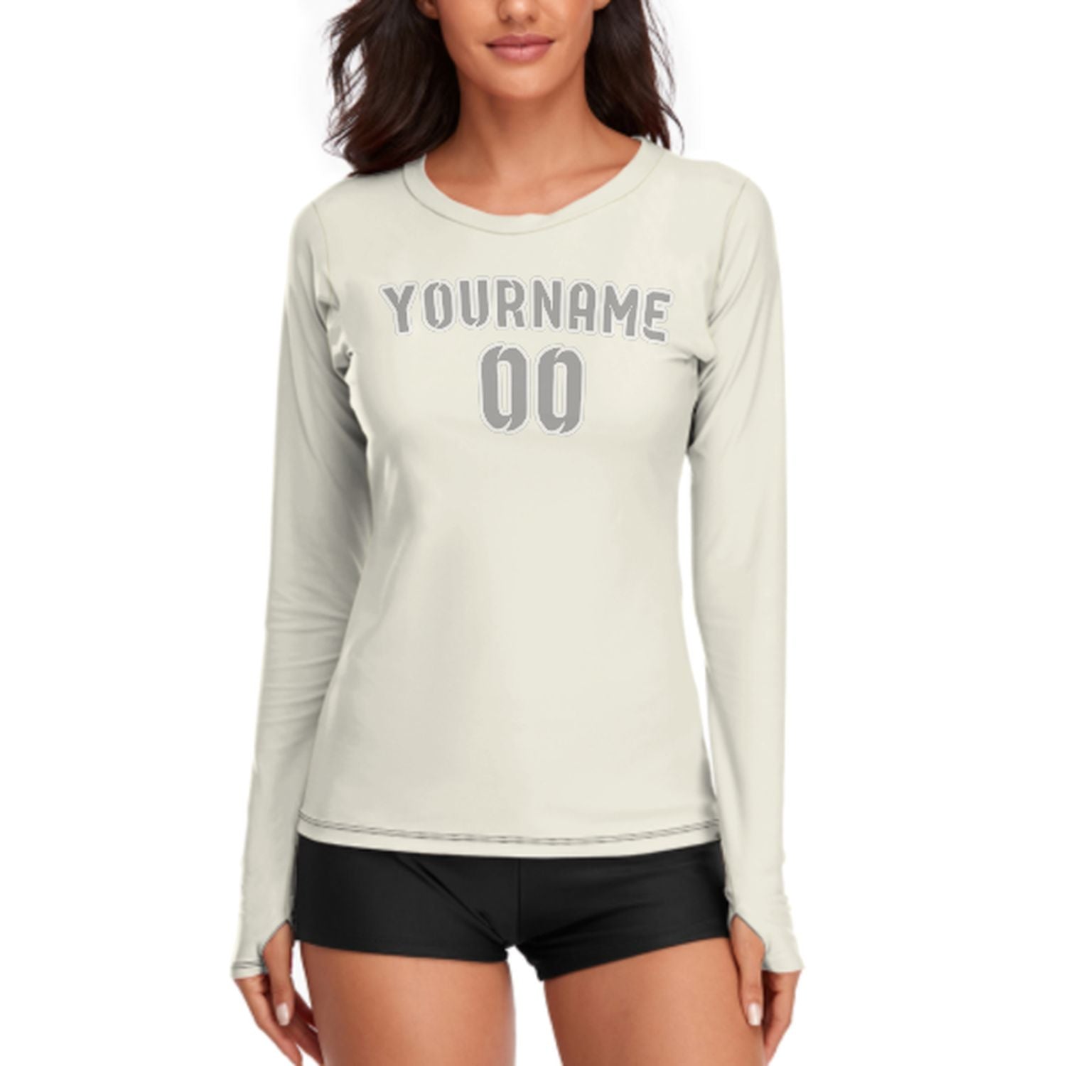 Maßgeschneidertes Beige Grau Damen Langarmshirt
