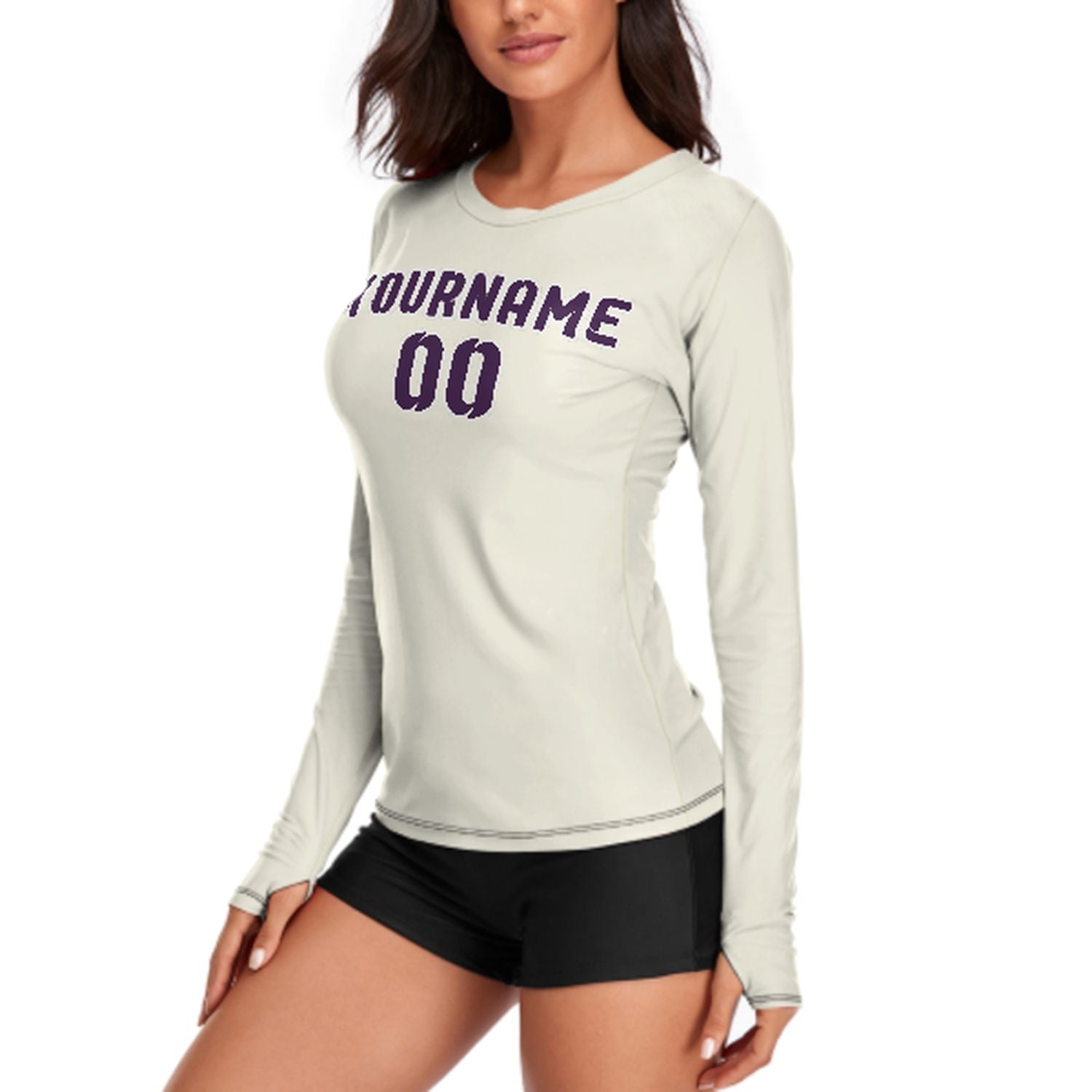 Maßgeschneidertes Beige Lila Damen Langarmshirt