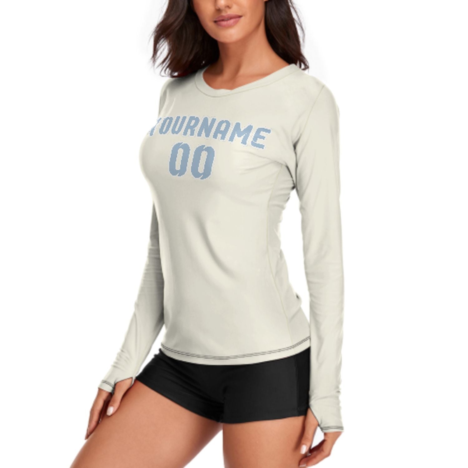 Maßgeschneidertes Beige Hellblau Damen Langarmshirt