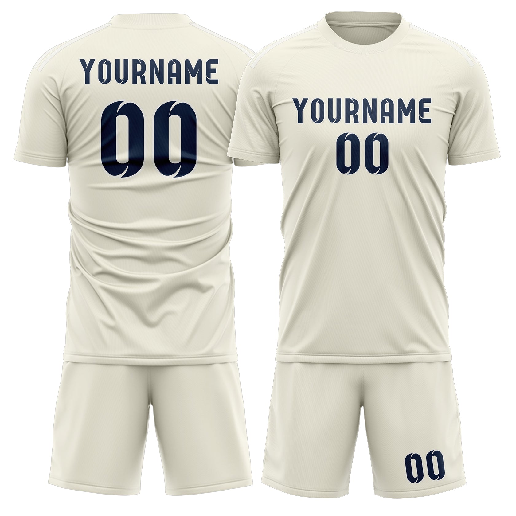 Maßgeschneidertes Professionelles Beige Marineblau Fußballtrikot-Set