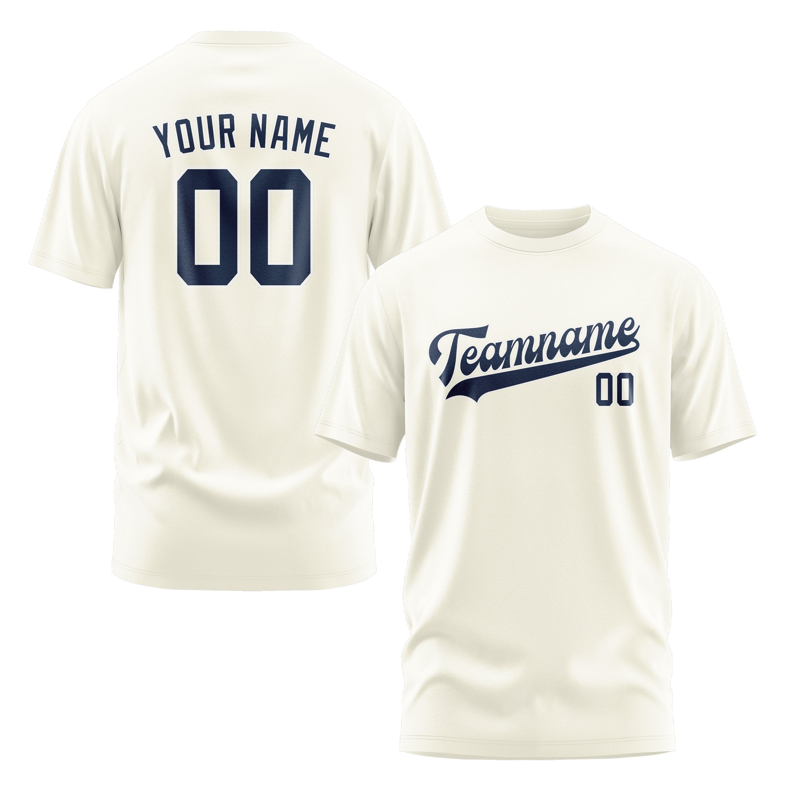 Maßgeschneidertes Beige Marineblau T-Shirt
