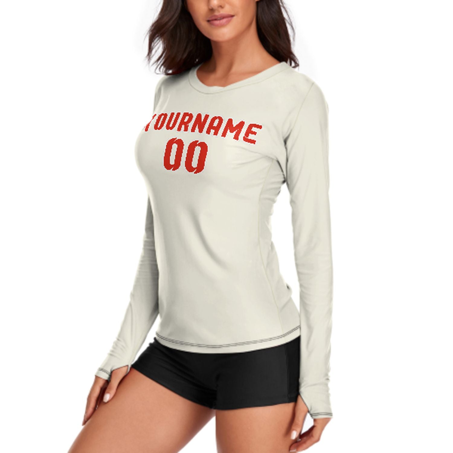 Maßgeschneidertes Beige Orangerot Damen Langarmshirt