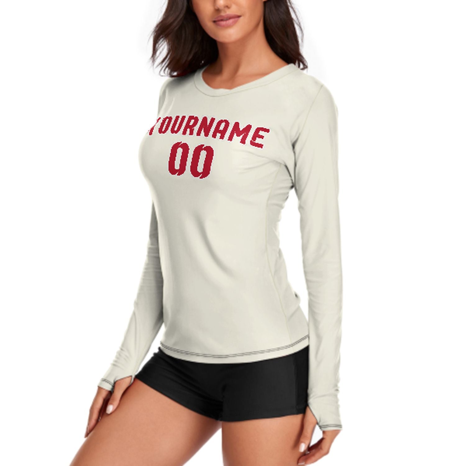 Maßgeschneidertes Beige Rot Damen Langarmshirt