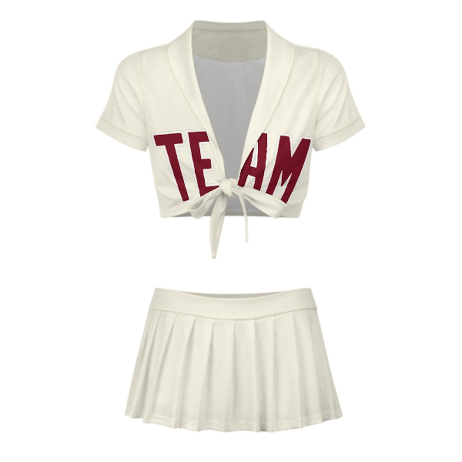 Maßgeschneidertes Beige Karmesinrot Cheerleader Outfit Set