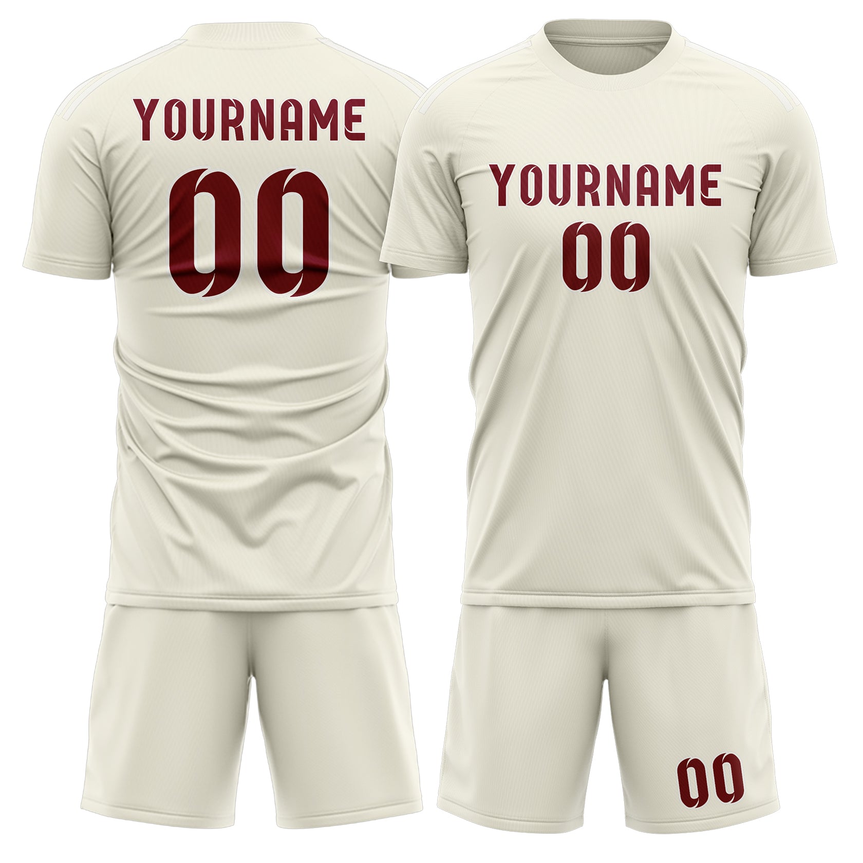 Maßgeschneidertes Professionelles Beige Karmesinrot Fußballtrikot-Set
