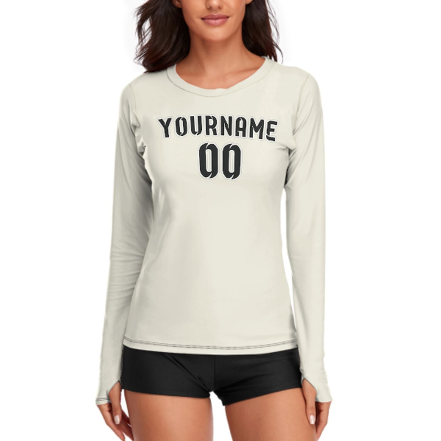 Maßgeschneidertes Beige Schwarz Damen Langarmshirt