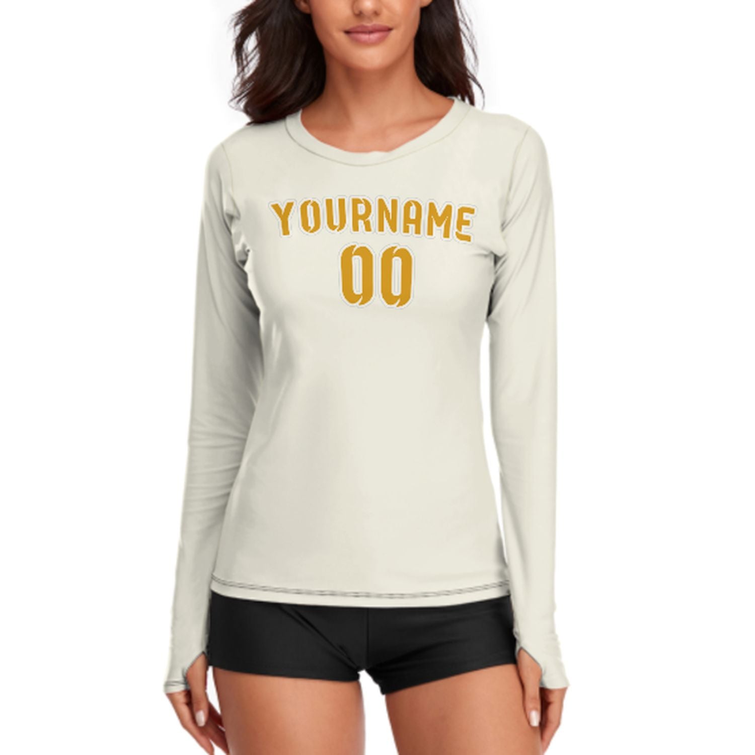 Maßgeschneidertes Beige Gelb Damen Langarmshirt