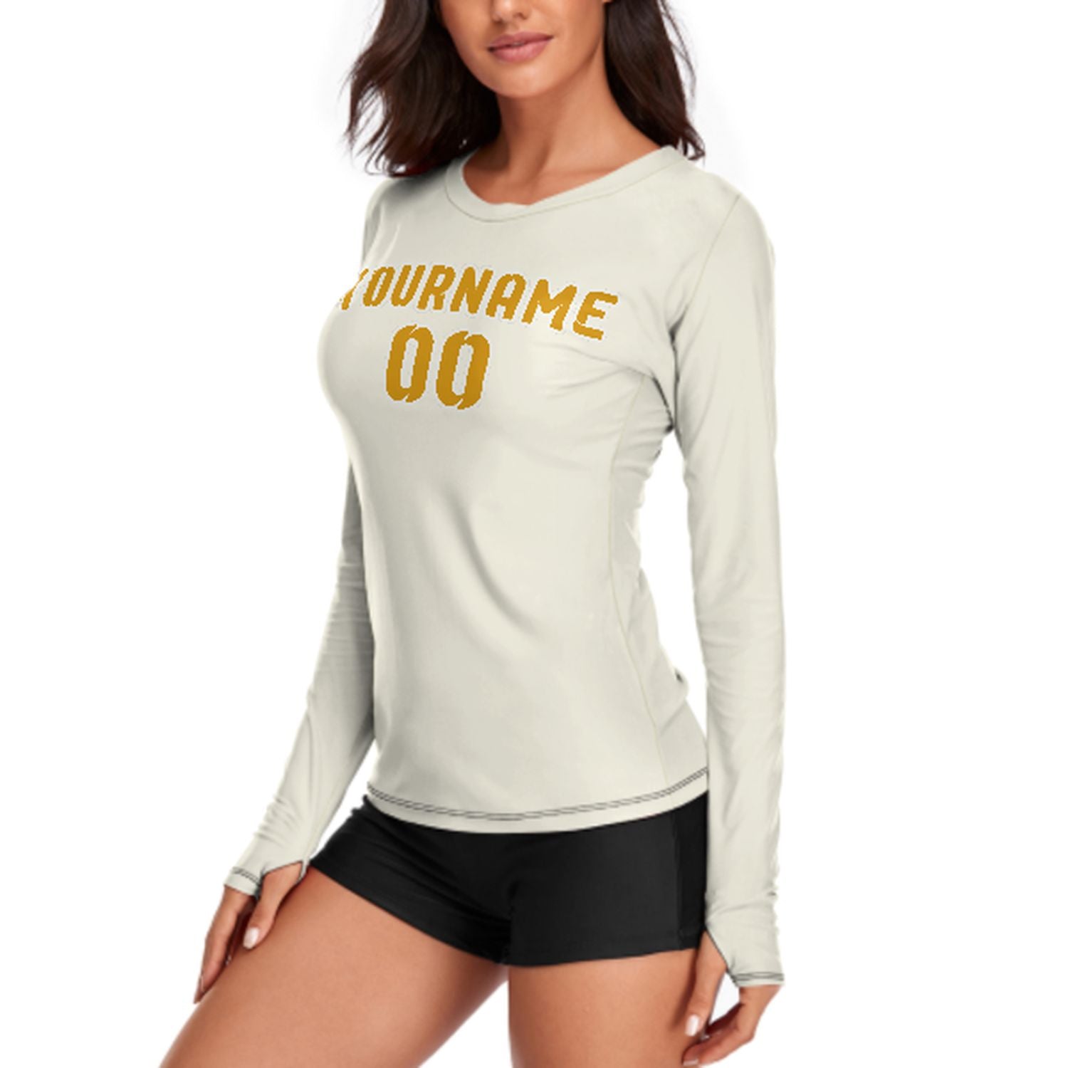 Maßgeschneidertes Beige Gelb Damen Langarmshirt