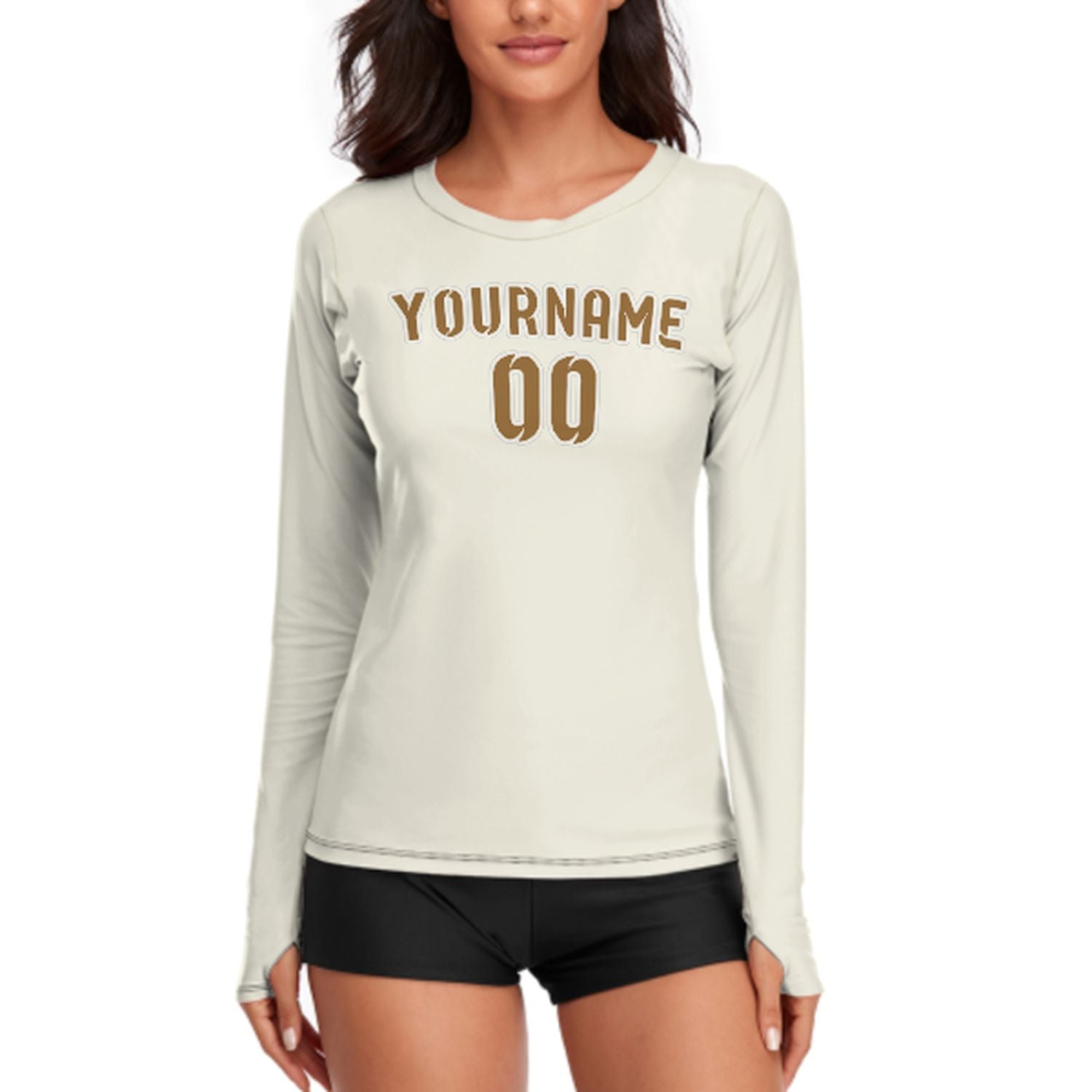 Maßgeschneidertes Beige Khaki Damen Langarmshirt