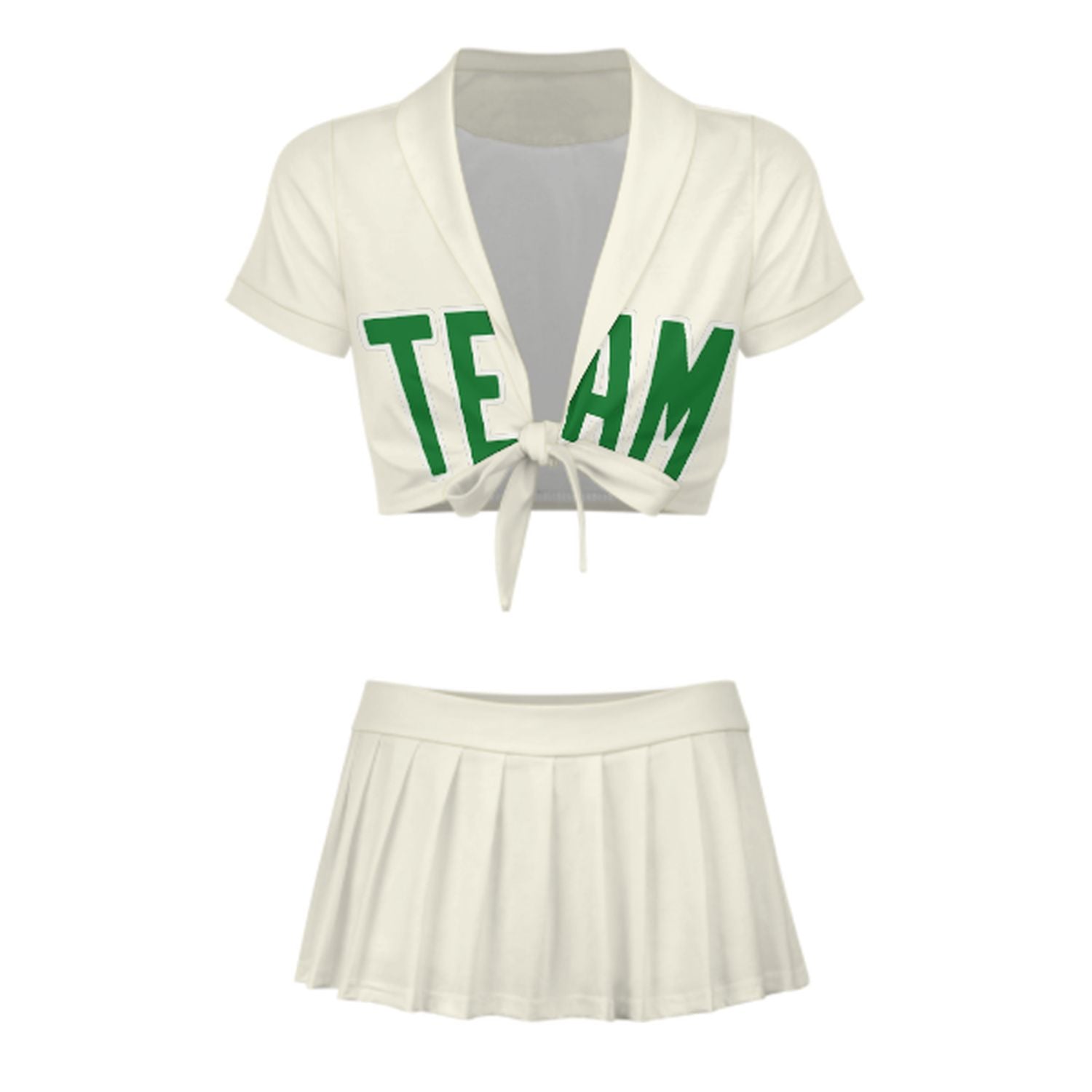 Maßgeschneidertes Beige Smaragdgrün Cheerleader Outfit Set