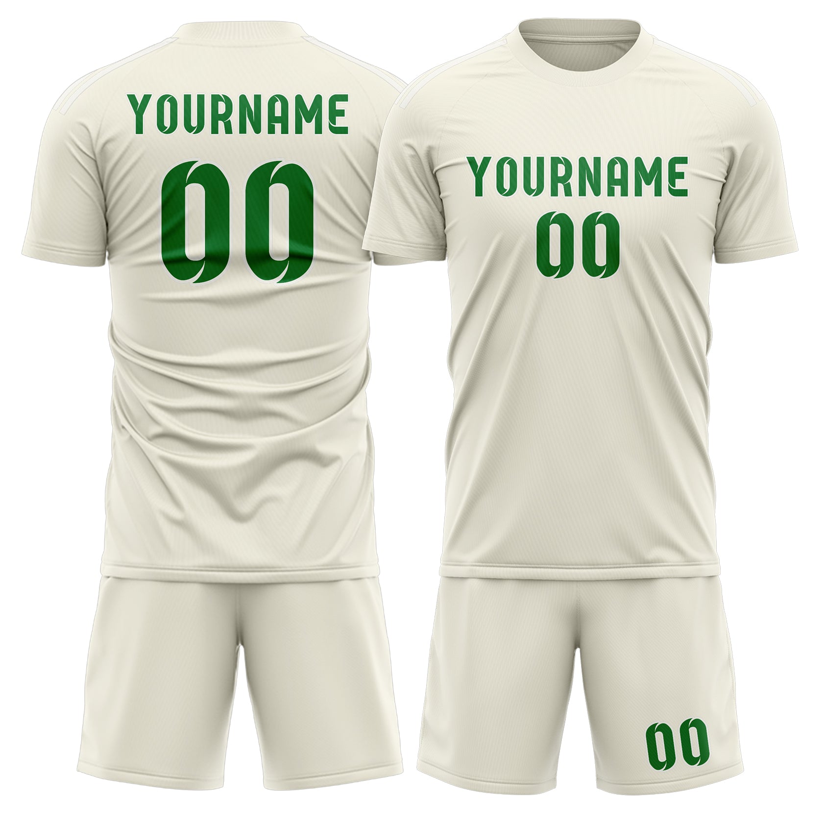 Maßgeschneidertes Professionelles Beige Smaragdgrün Fußballtrikot-Set