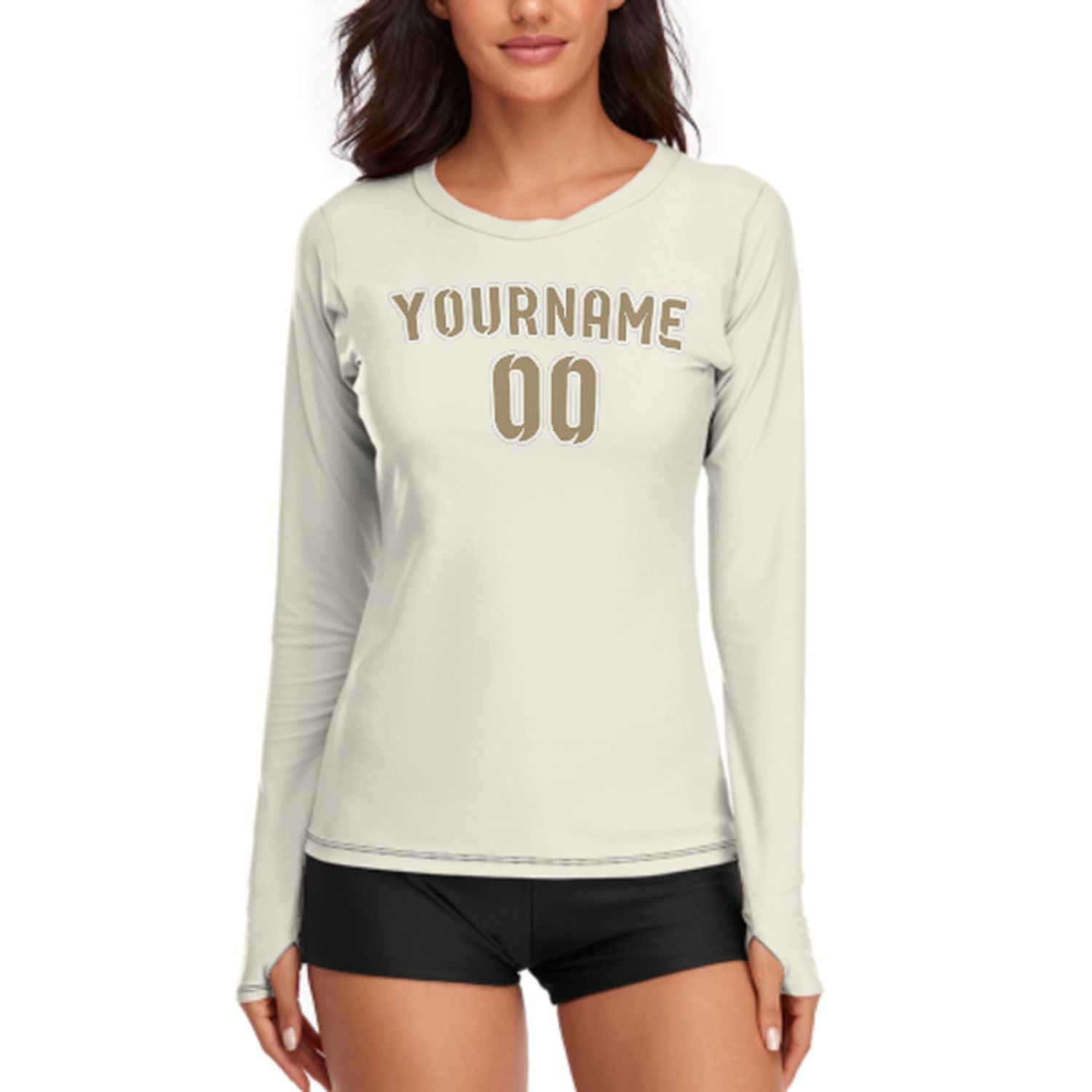 Maßgeschneidertes Beige Hellkhaki Damen Langarmshirt
