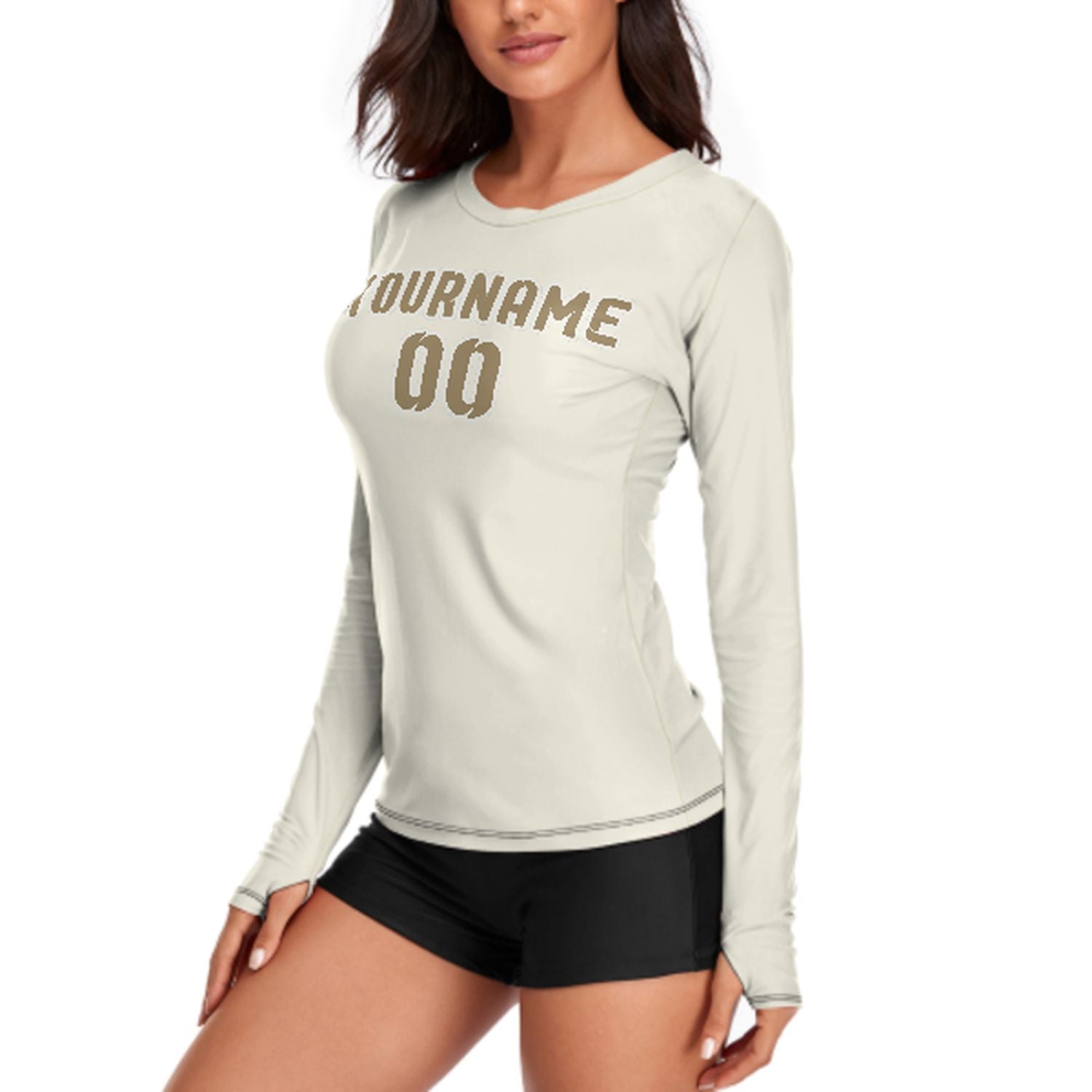 Maßgeschneidertes Beige Hellkhaki Damen Langarmshirt