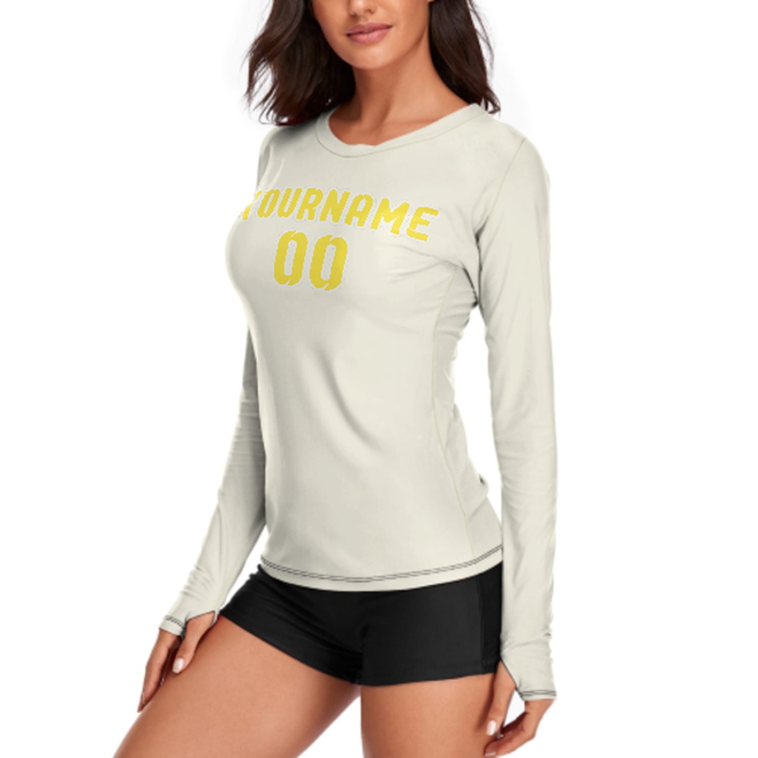 Maßgeschneidertes Beige Blassgelb Damen Langarmshirt