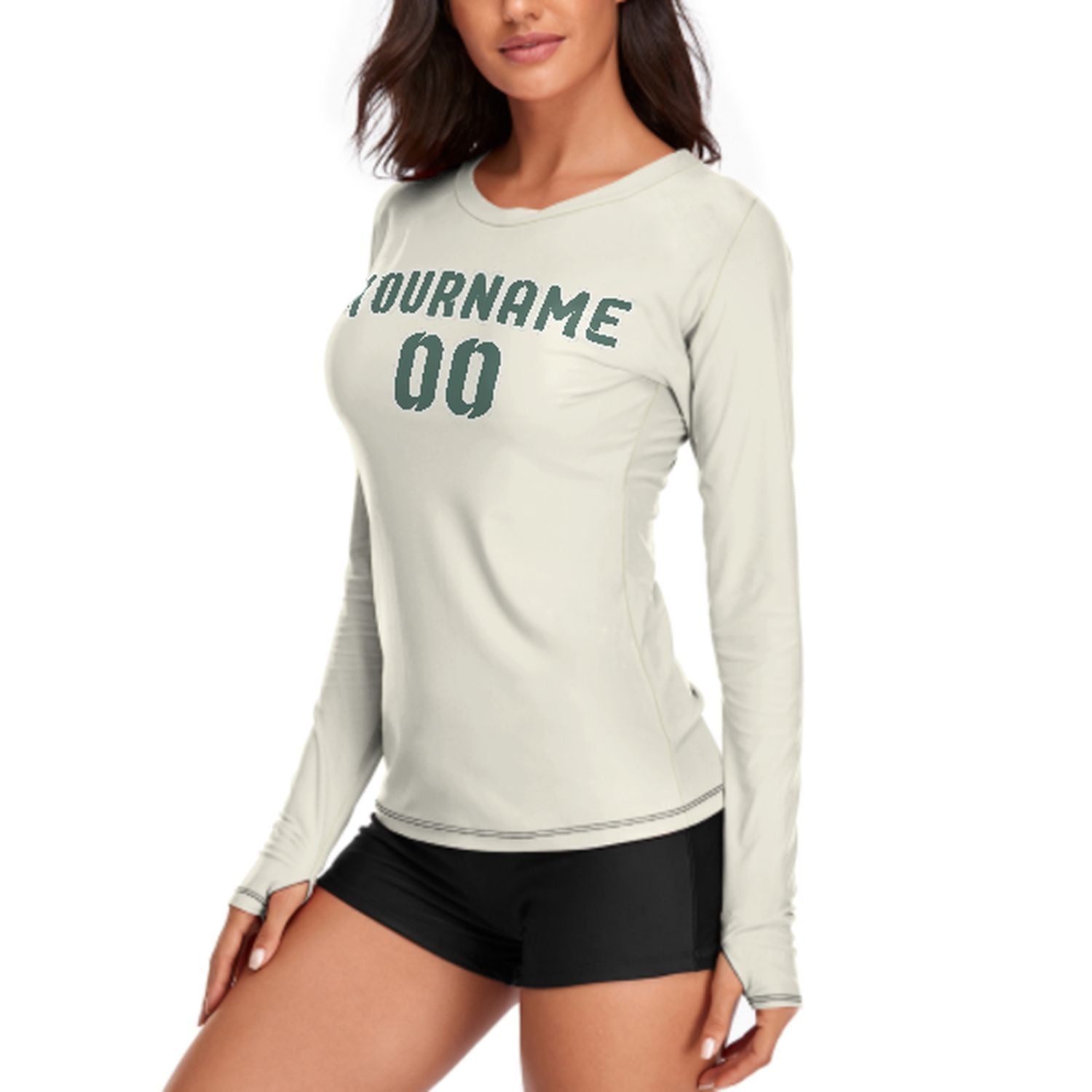 Maßgeschneidertes Beige Blaugrün Damen Langarmshirt