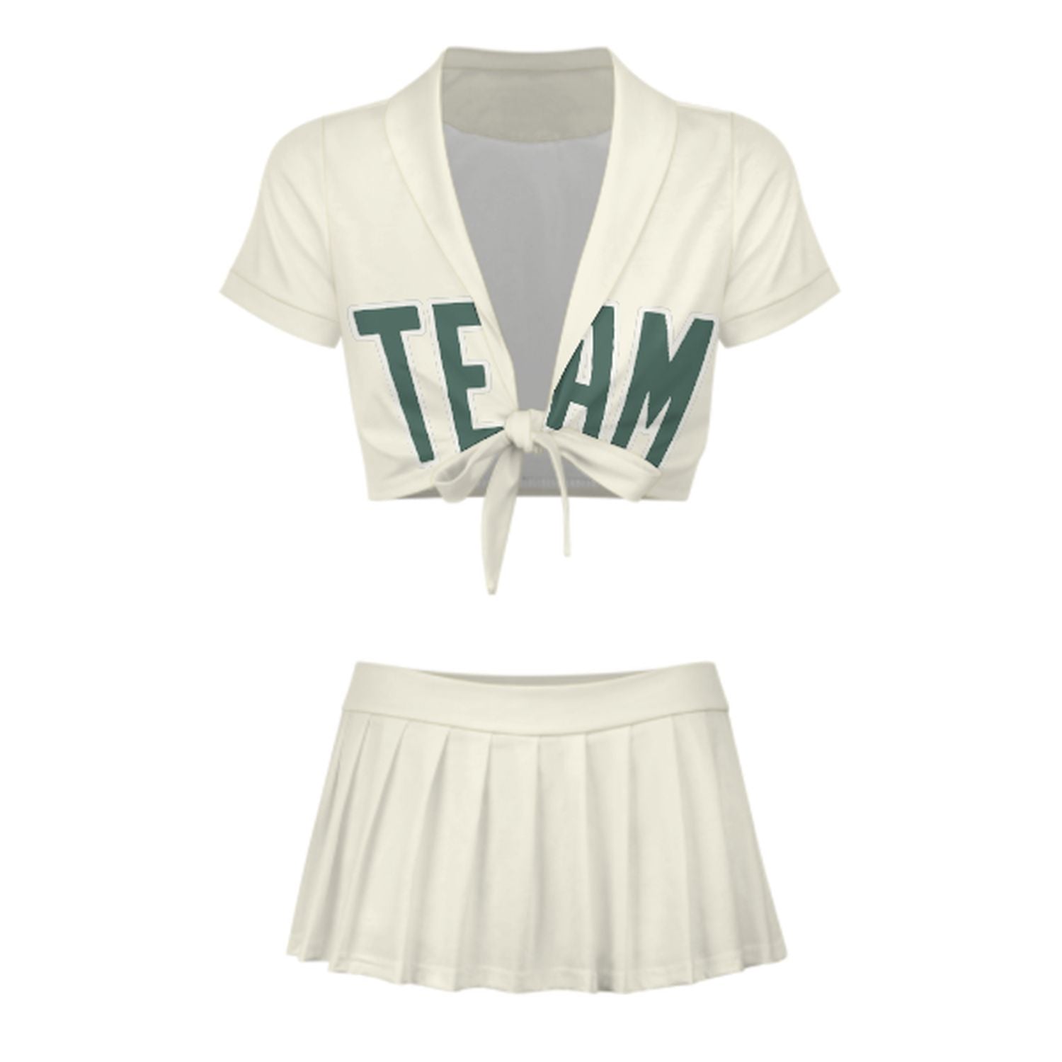 Maßgeschneidertes Beige Blaugrün Cheerleader Outfit Set