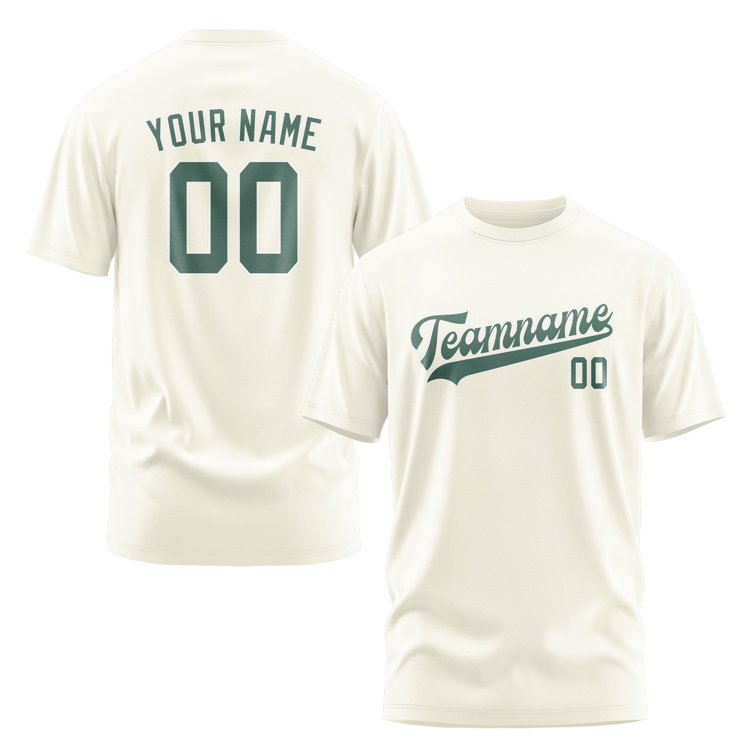Maßgeschneidertes Beige Blaugrün T-Shirt