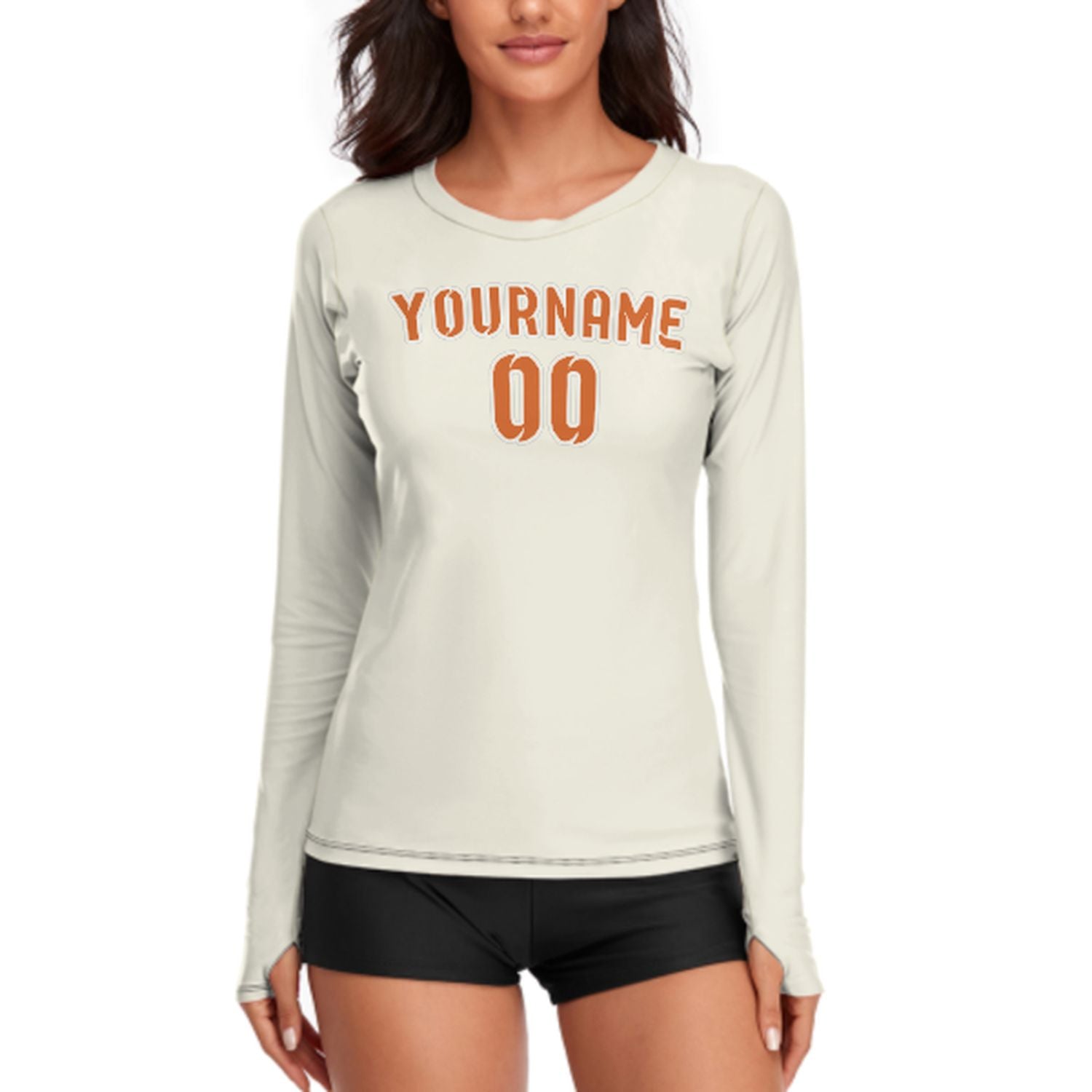Maßgeschneidertes Beige Orange Damen Langarmshirt