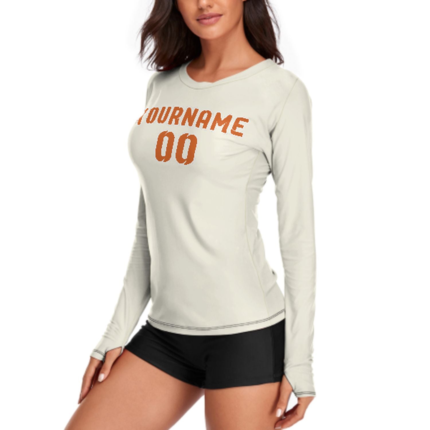 Maßgeschneidertes Beige Orange Damen Langarmshirt