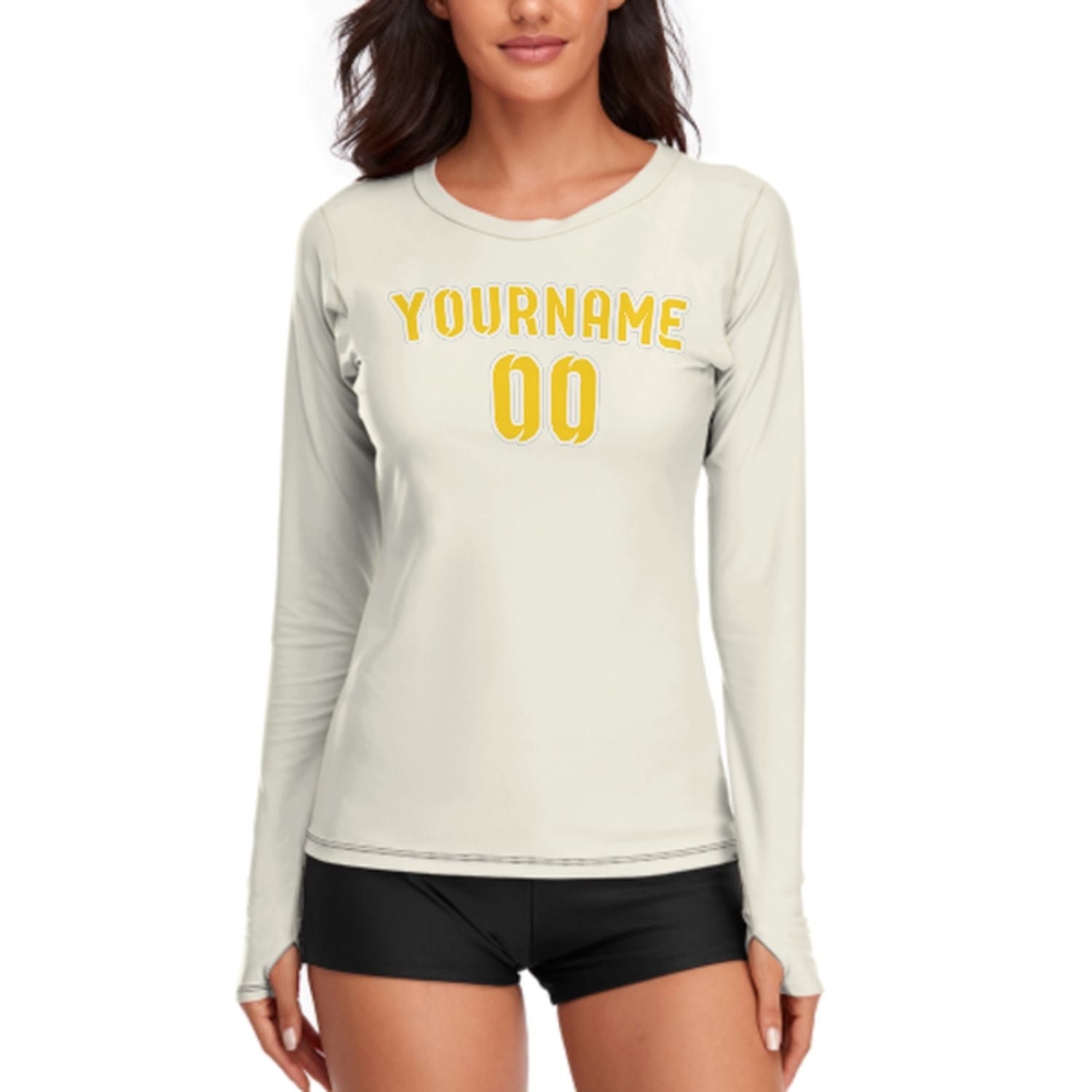 Maßgeschneidertes Beige Gold Damen Langarmshirt
