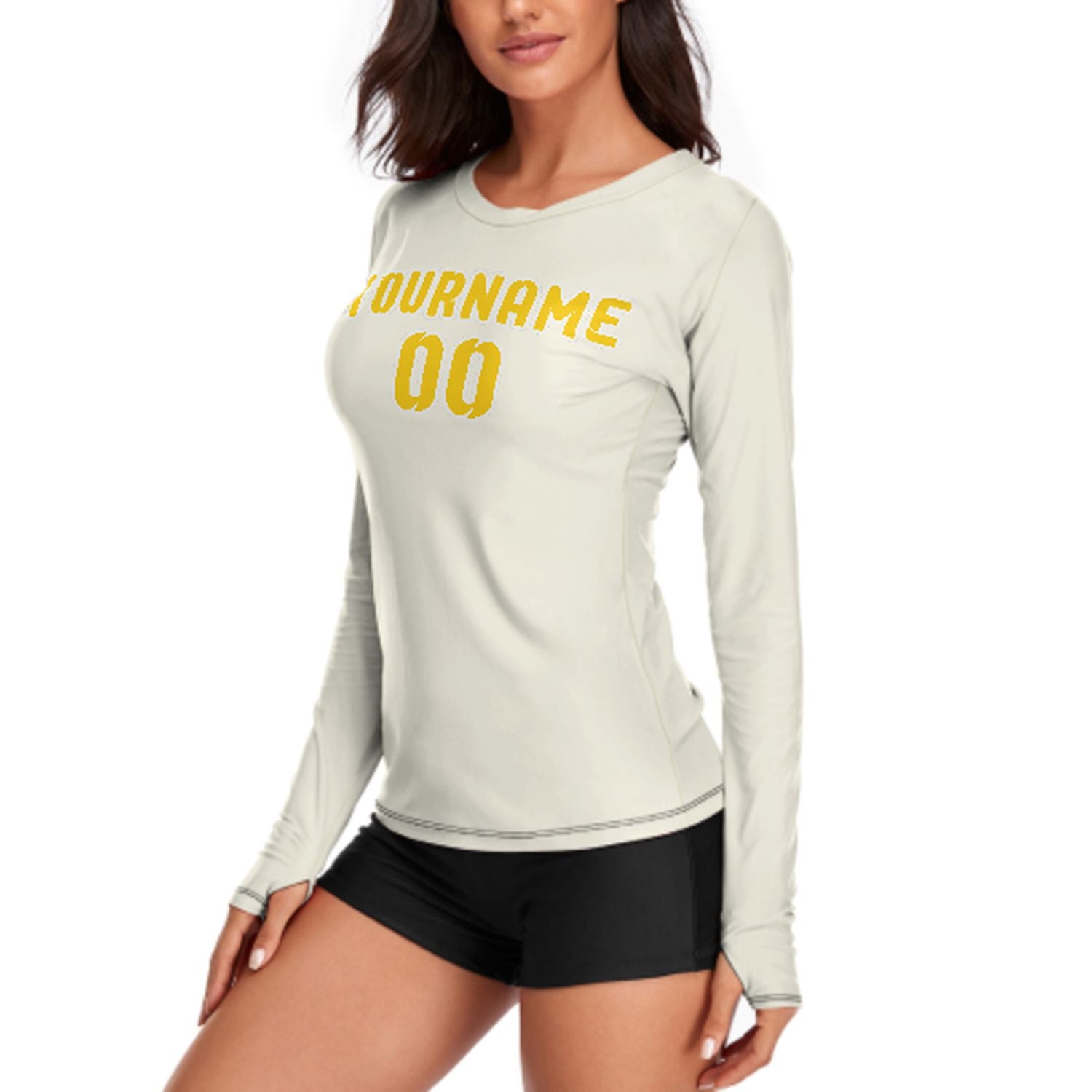 Maßgeschneidertes Beige Gold Damen Langarmshirt