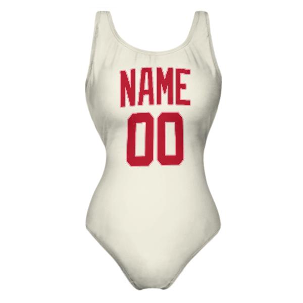 Maillot de bain beige rouge sur mesure