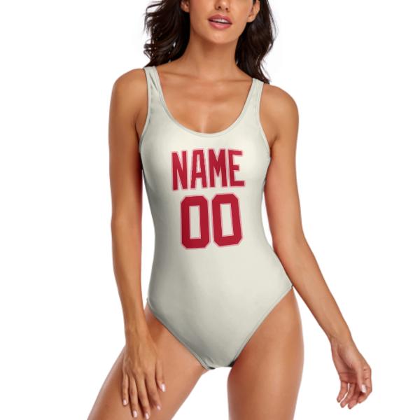 Maillot de bain beige rouge sur mesure