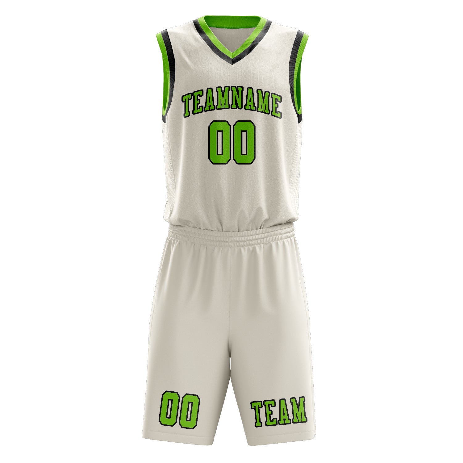 Benutzerdefiniertes Professionelles Beige Smaragdgrün Basketballtrikot-Set