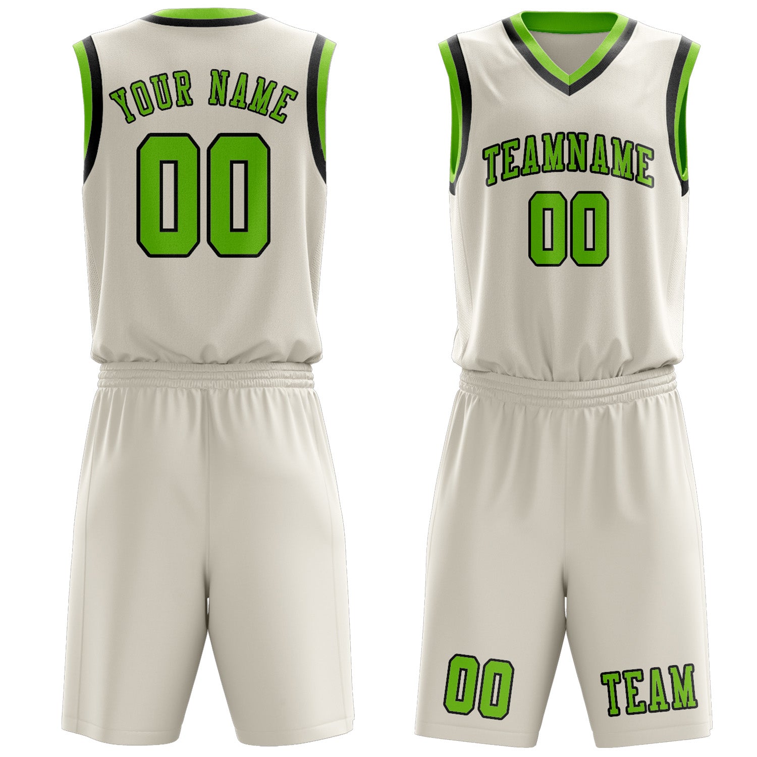 Benutzerdefiniertes Professionelles Beige Smaragdgrün Basketballtrikot-Set
