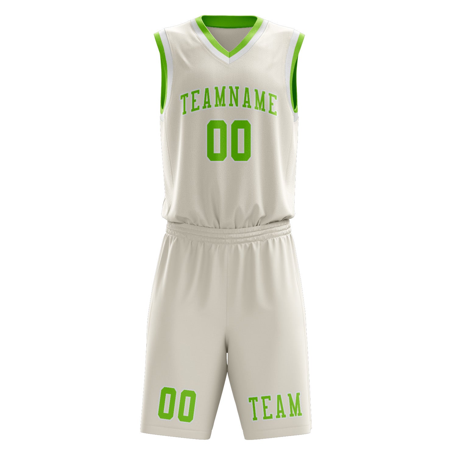 Benutzerdefiniertes Professionelles Beige Smaragdgrün Basketballtrikot-Set