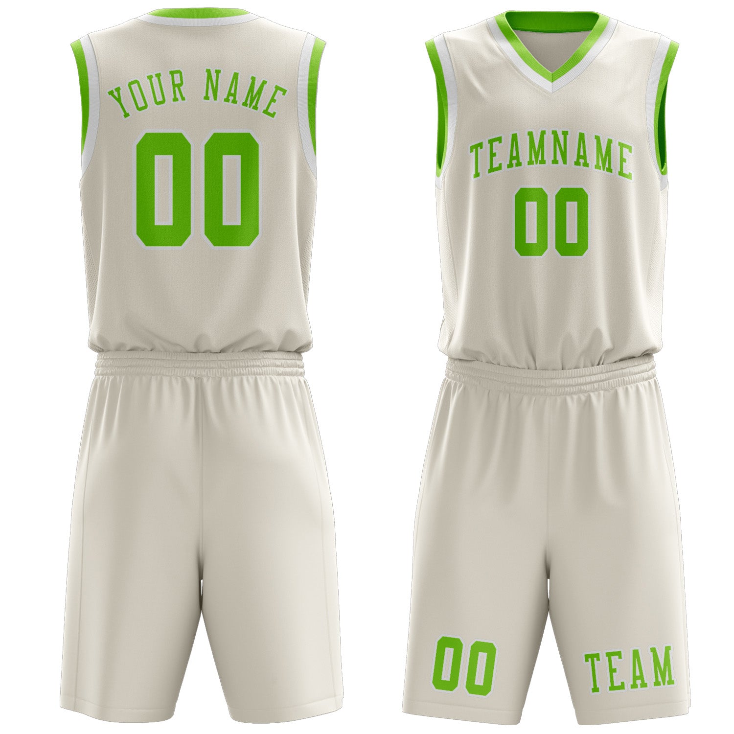 Benutzerdefiniertes Professionelles Beige Smaragdgrün Basketballtrikot-Set