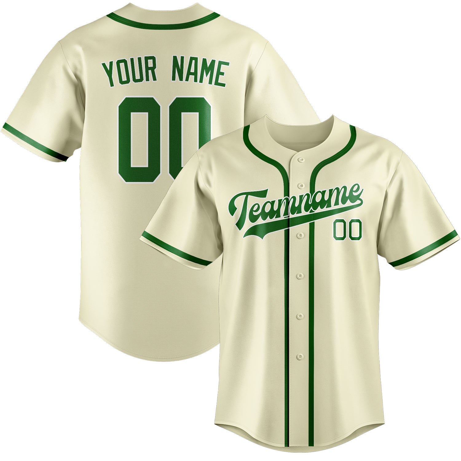 Benutzerdefiniertes Professionelles Beige Smaragdgrün Baseballtrikot